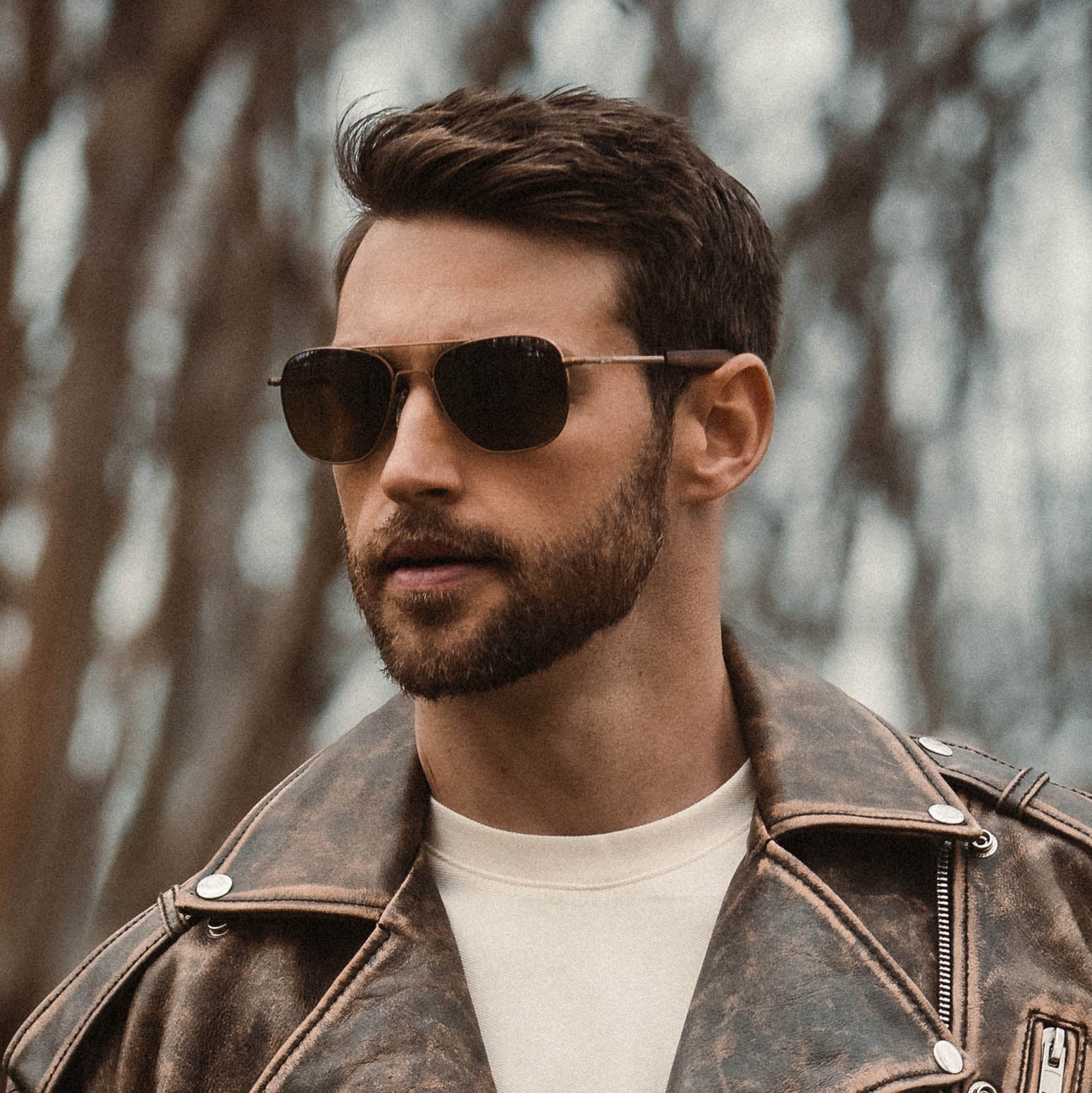 Randolph Aviator 22k Satin Chocolate Gold Cape Sand occhiali da sole polarizzati