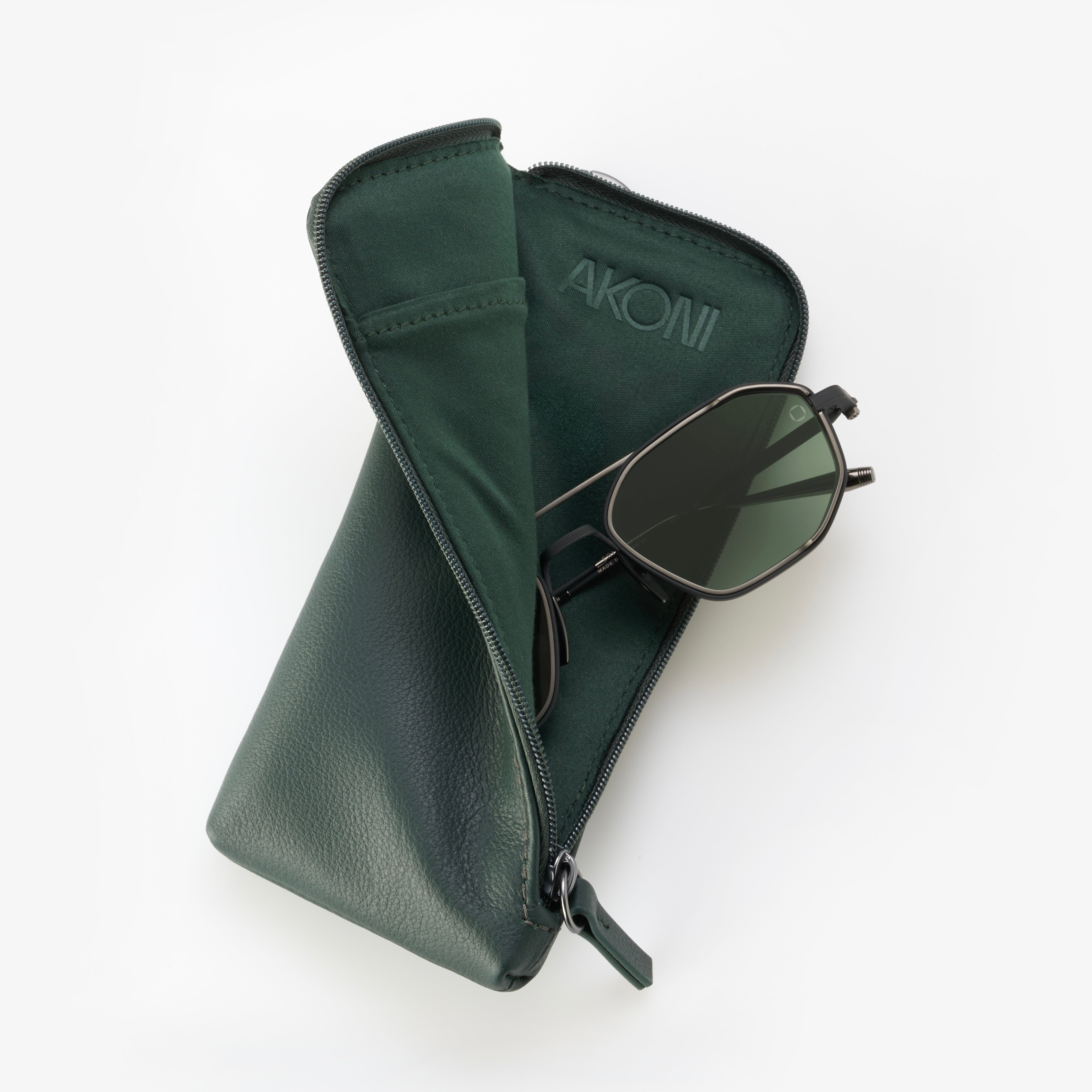 Akoni Leather Case custodia occhiali pelle verde