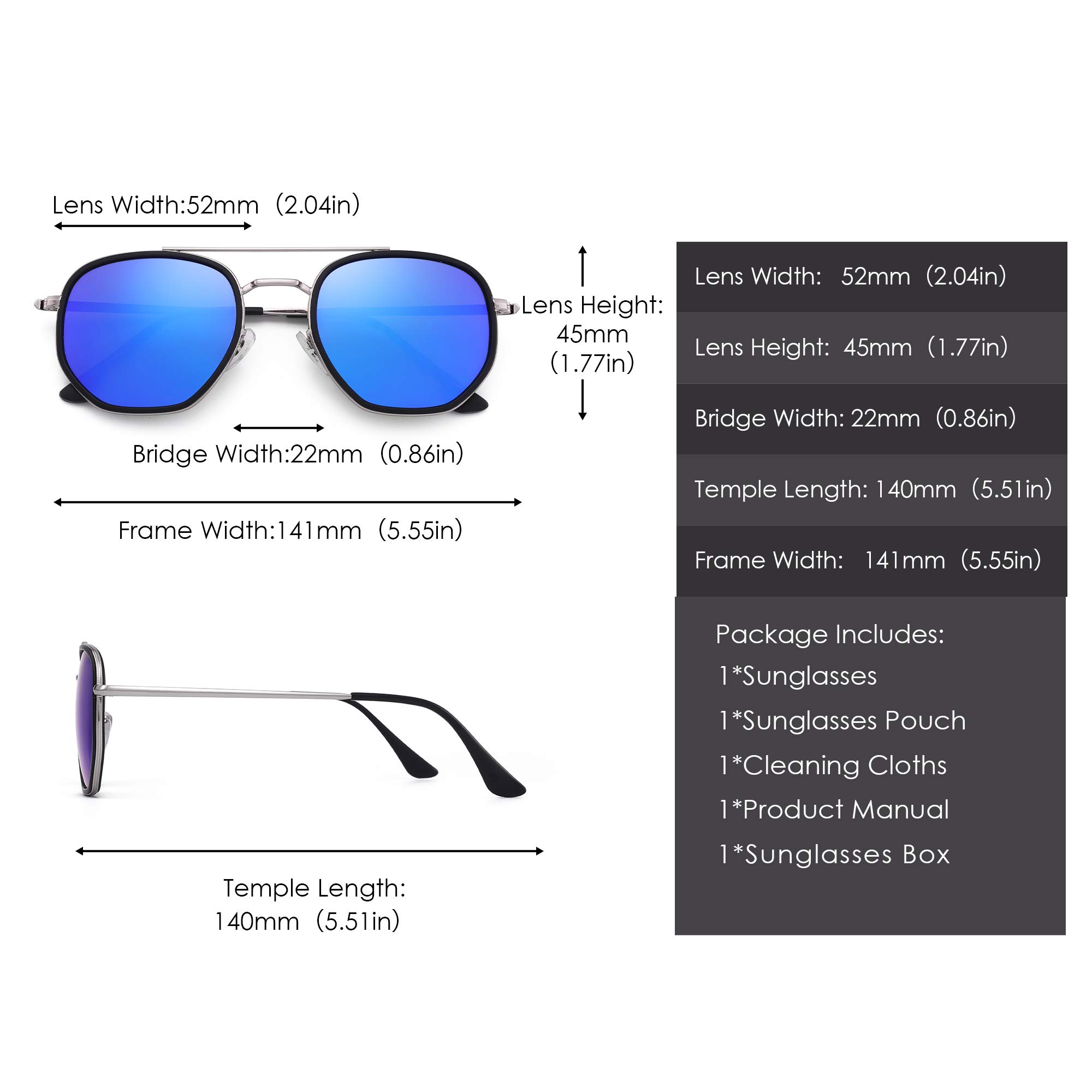 Glindar occhiali da sole vintage doppio ponte unisex