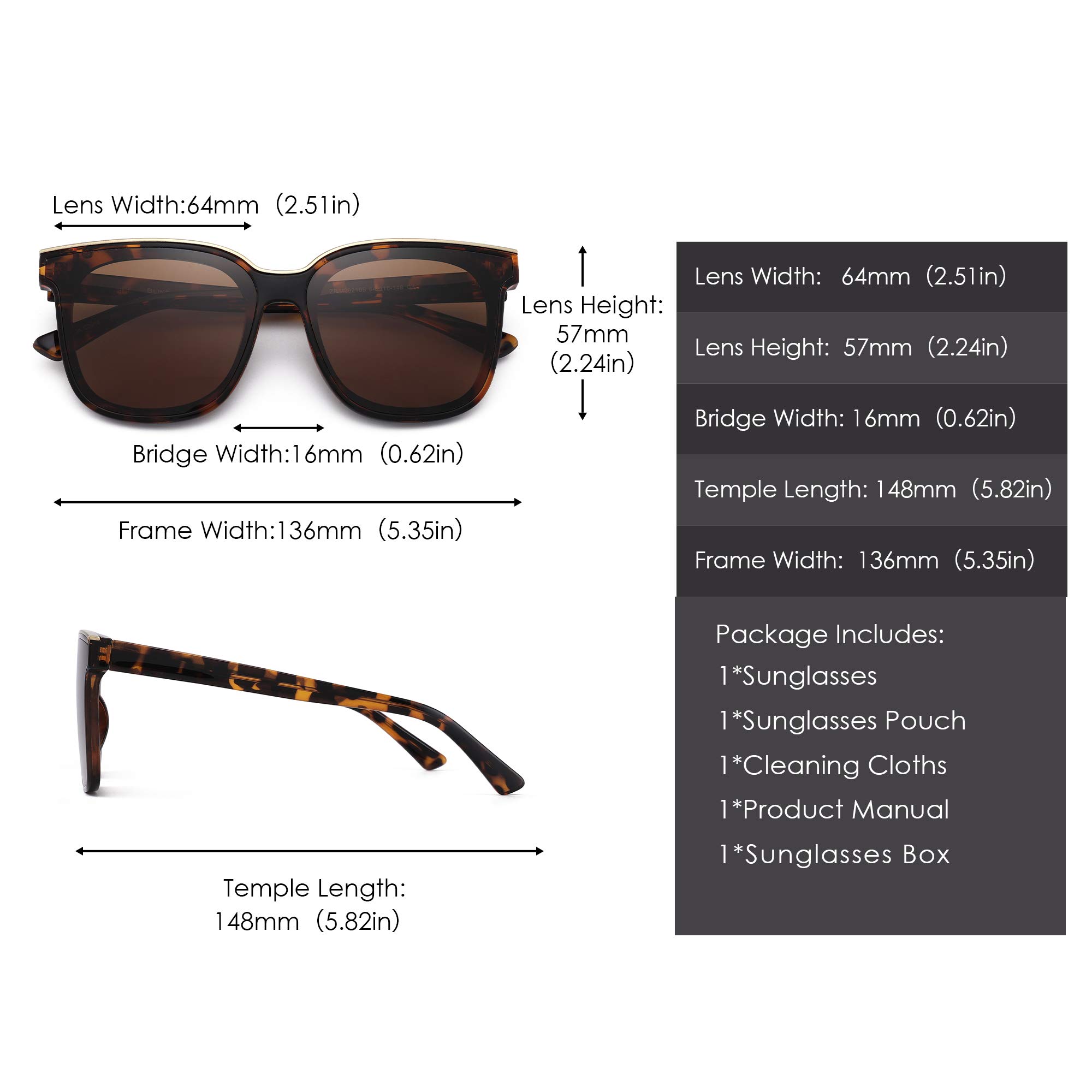 Glindar Quadrati occhiali da sole specchiati oversize UV400 unisex