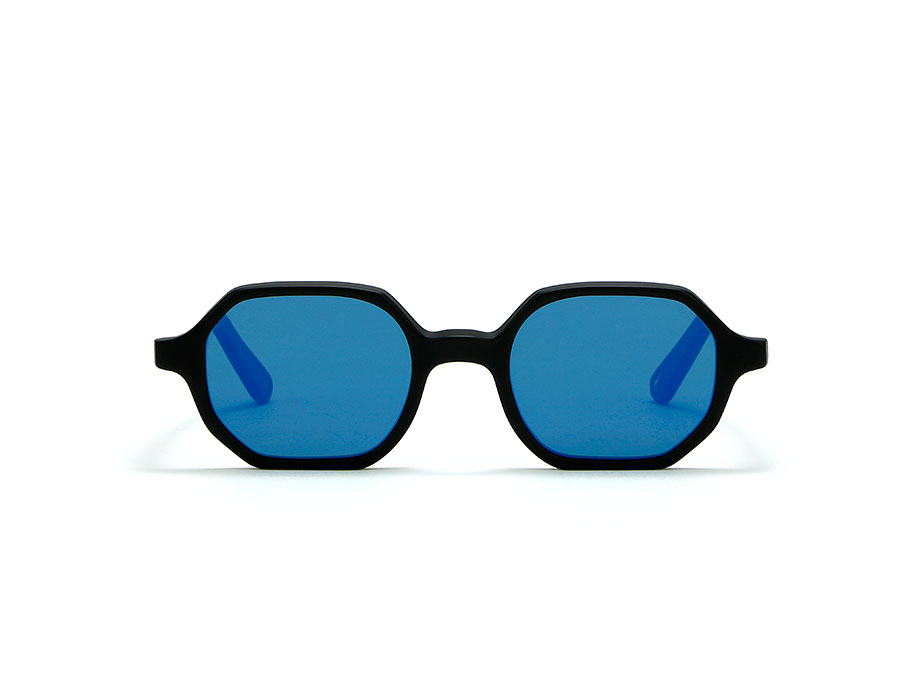 L.G.R Zanzibar occhiali da sole nero opaco lente blu specchio