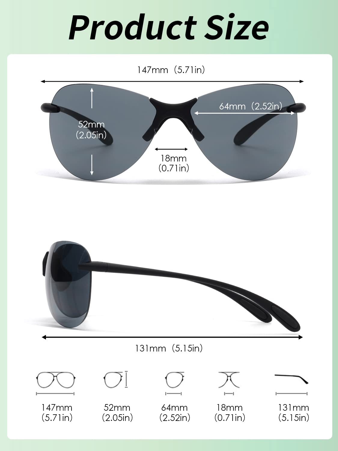 Glindar Pilot TR90 occhiali da sole sportivi senza montatura
