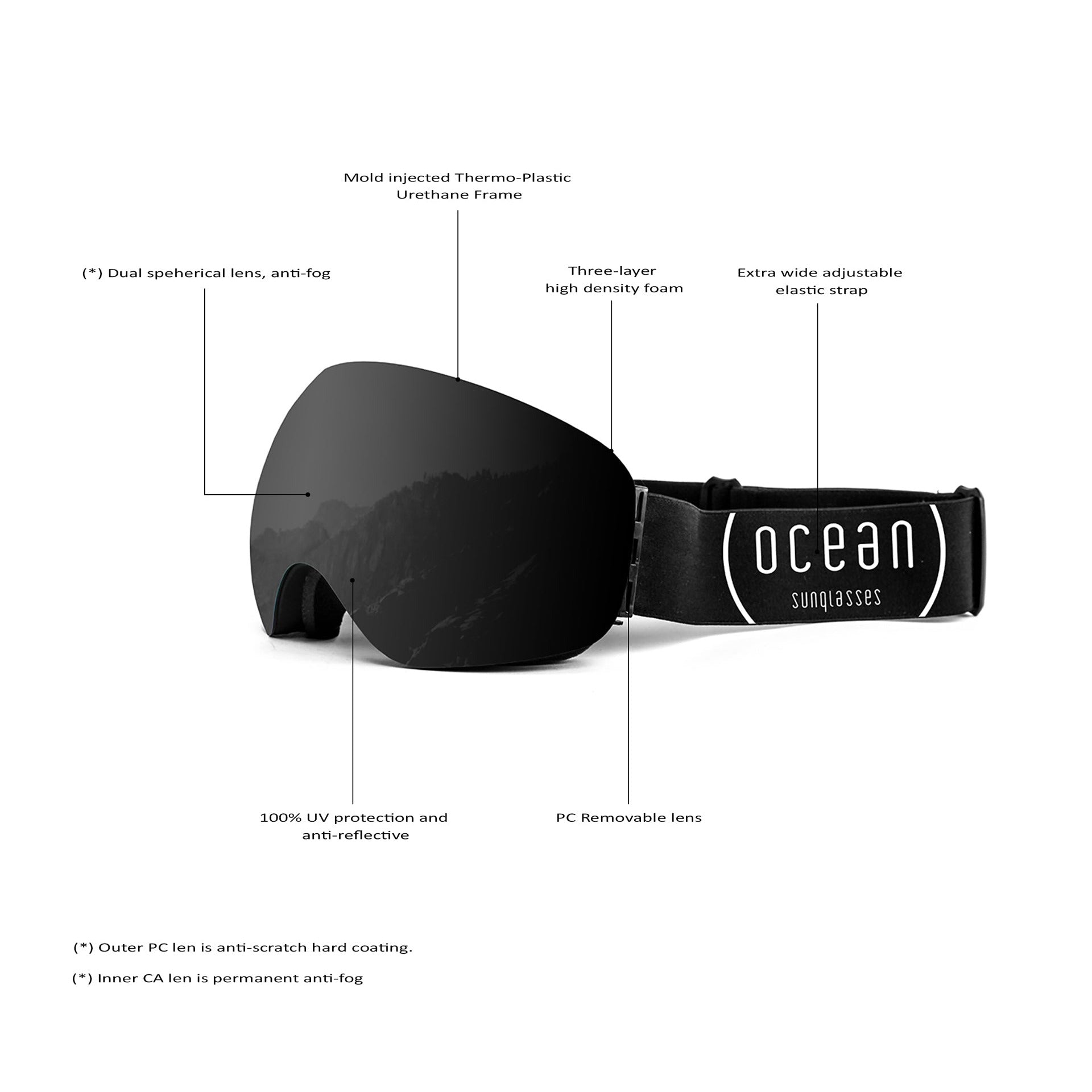 Ocean Sunglasses Arlberg maschera sci nera fumé