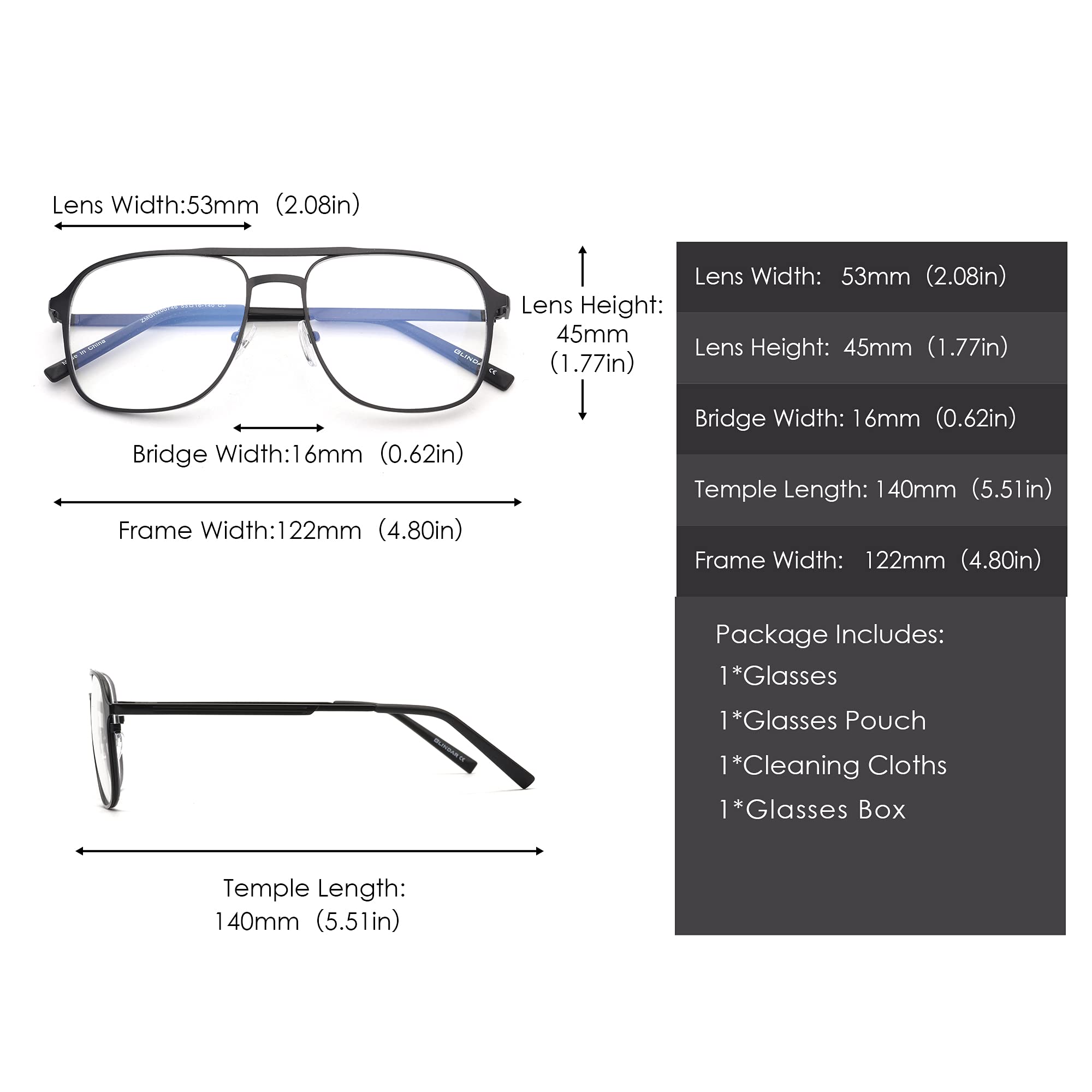 Glindar Occhiali Luce Blu Quadrati Donna Montatura Metallo