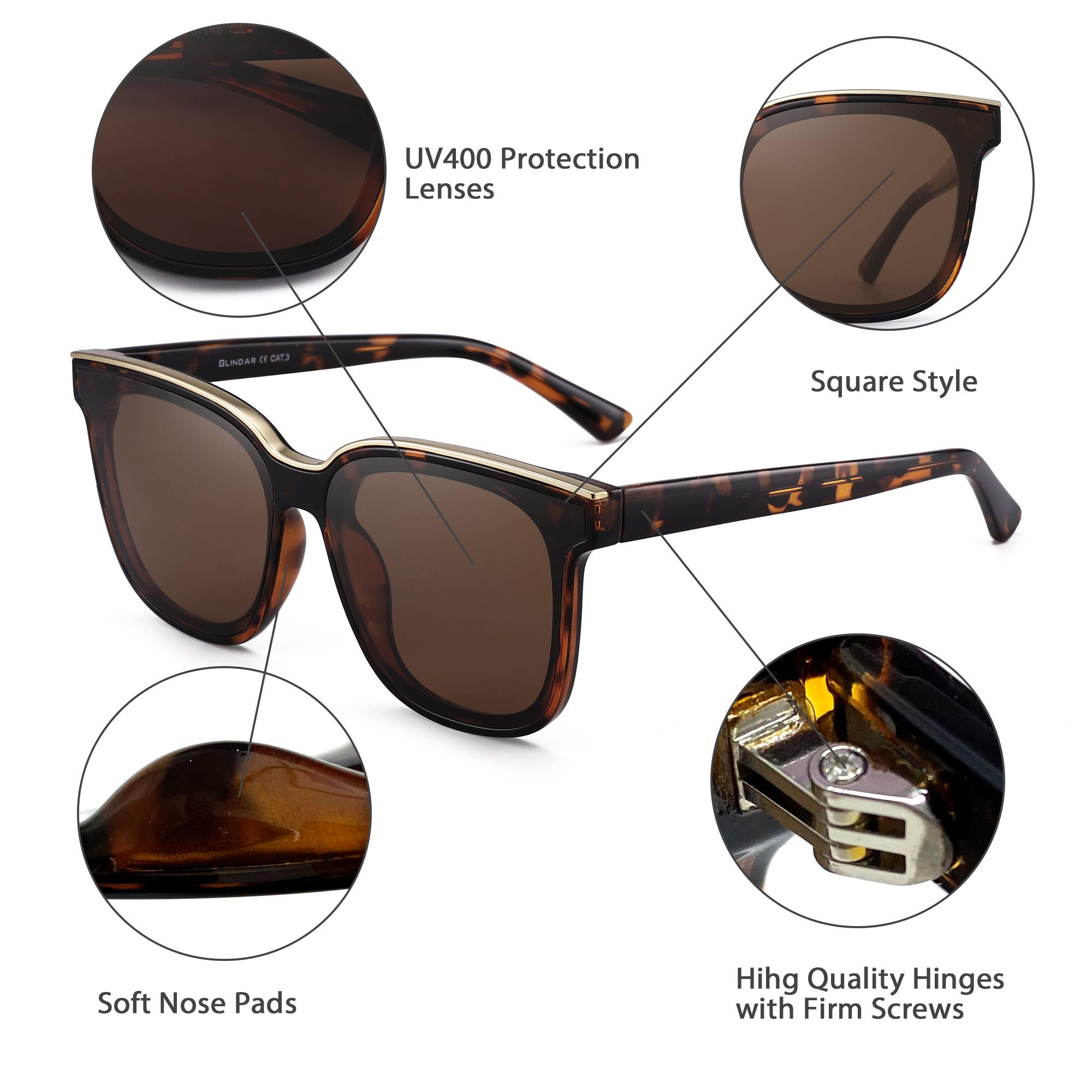 Glindar Quadrati occhiali da sole specchiati oversize UV400 unisex