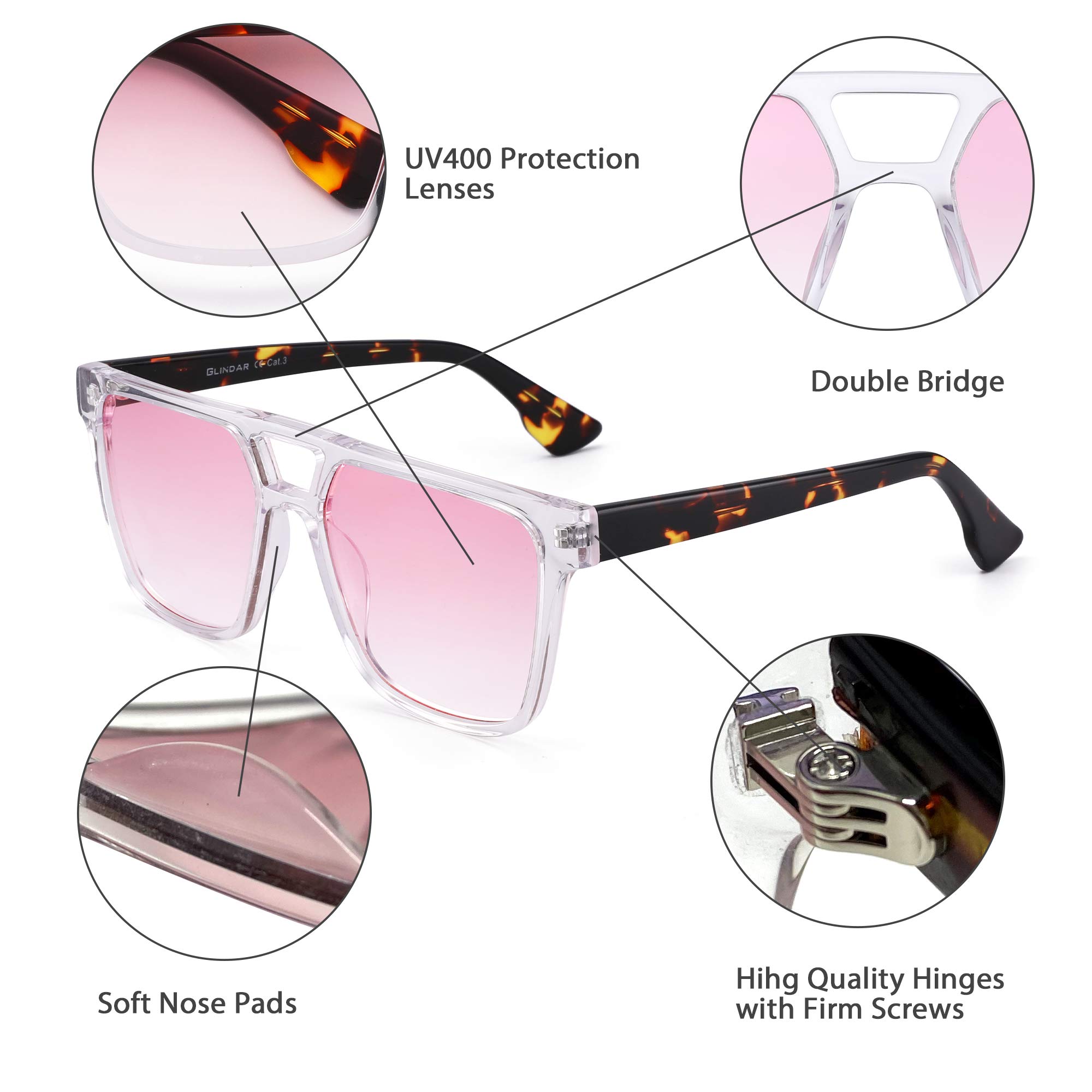 Glindar Retro Square occhiali da sole acetato sfumati unisex