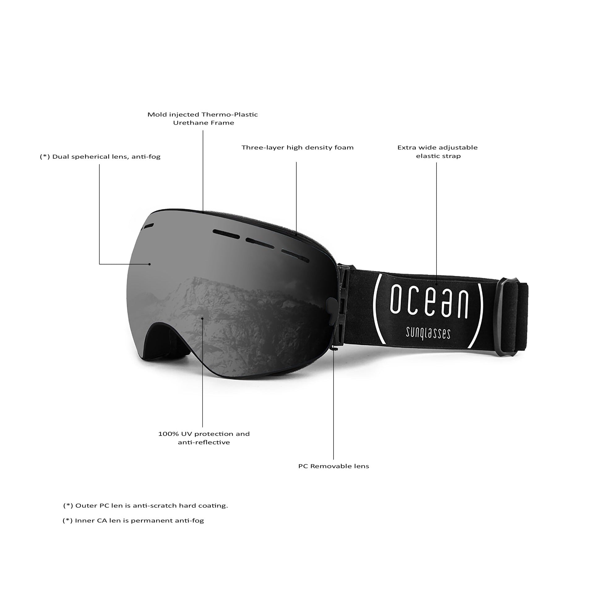 Ocean Sunglasses Cervino maschera sci rosa lente blu specchiata