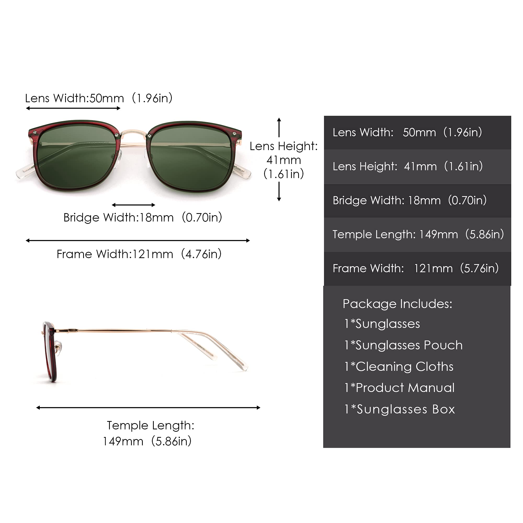 Glindar Quadrati Classici occhiali da sole unisex polarizzati