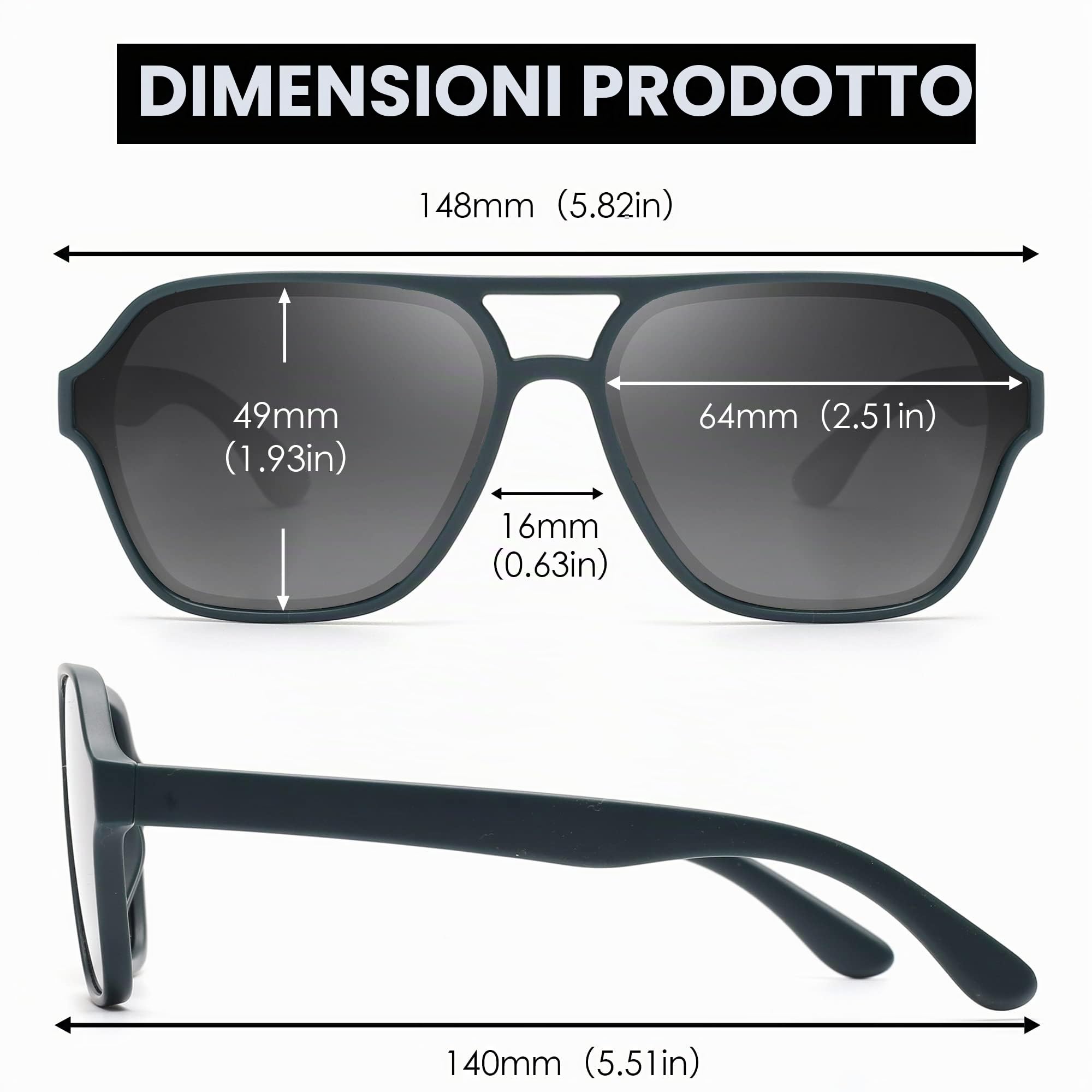 Glindar occhiali da sole pilota polarizzati nero lucido grigio