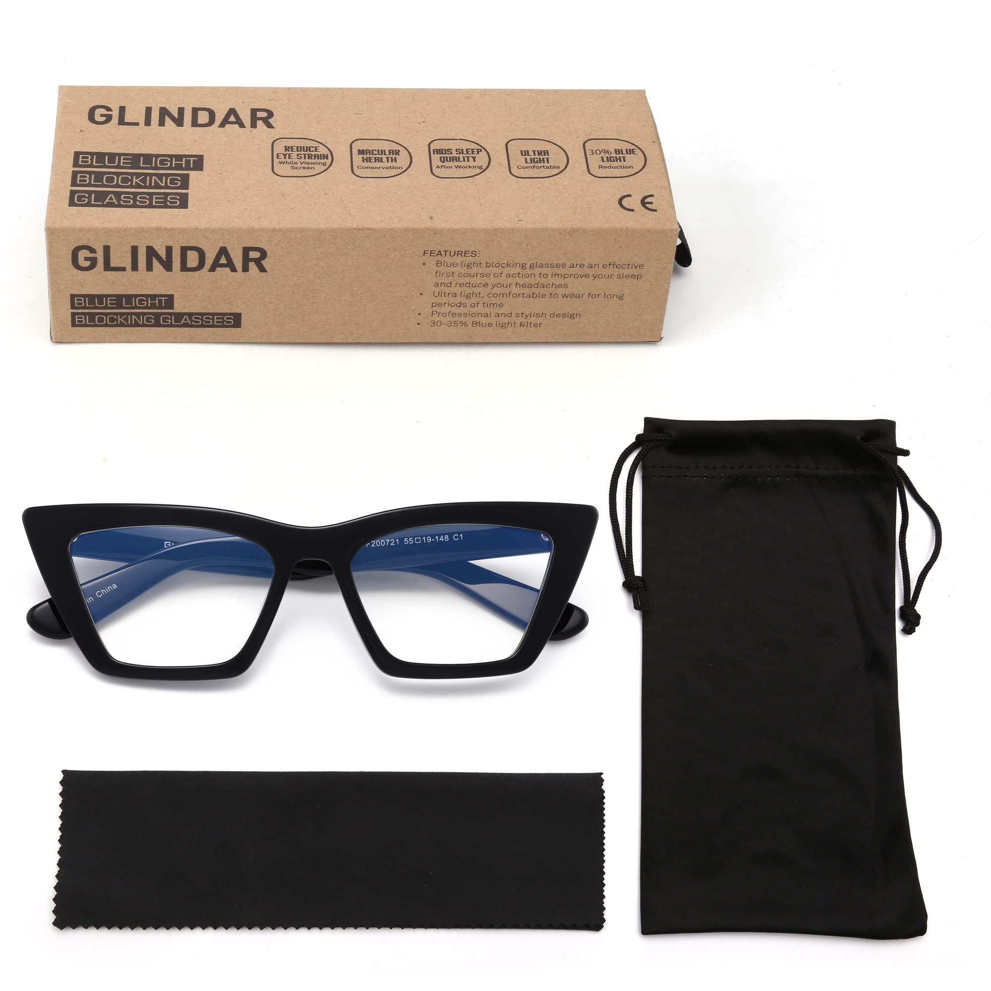 Glindar occhiali luce blu cat eye neri in acetato