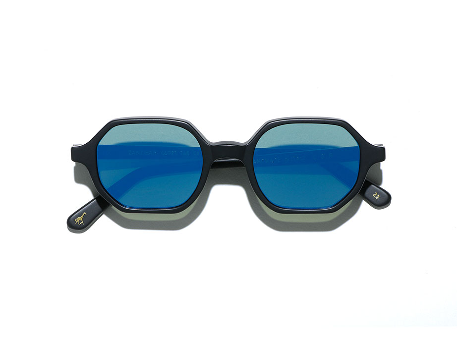 L.G.R Zanzibar occhiali da sole nero opaco lente blu specchio