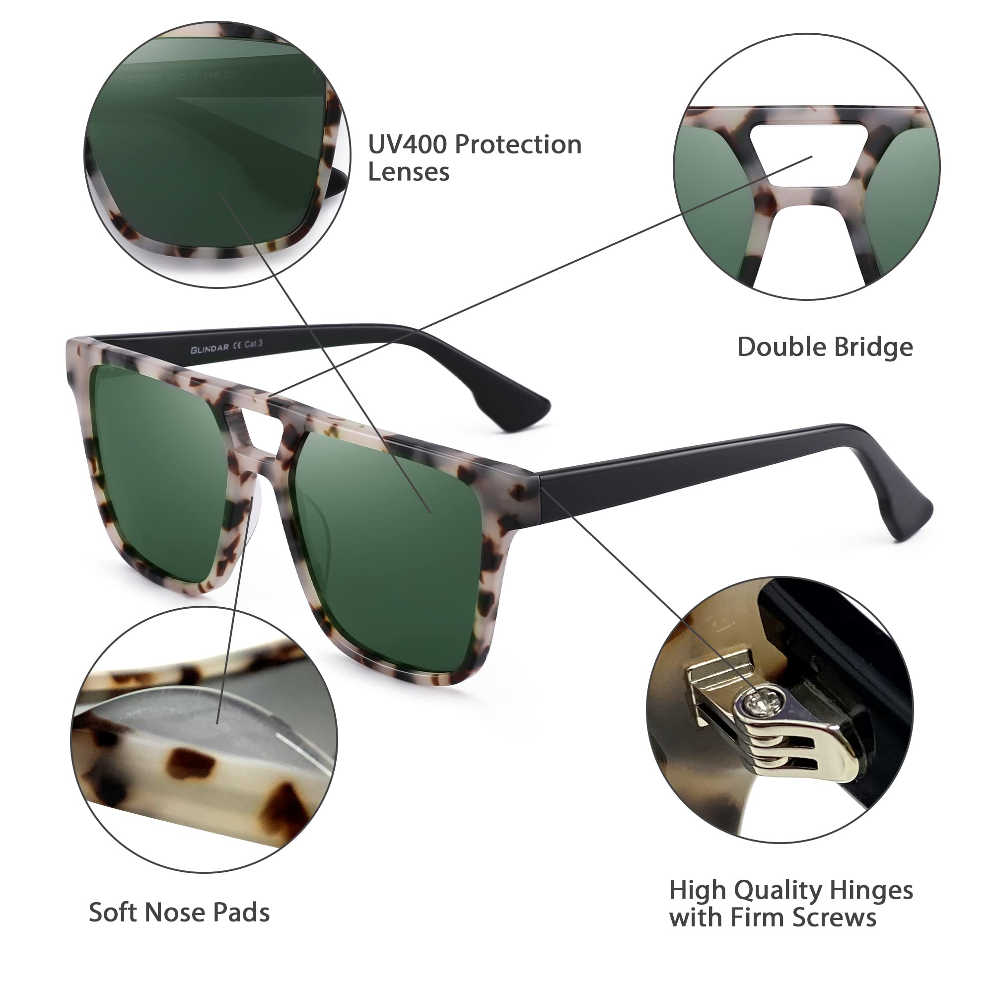 Glindar Retro Square occhiali da sole acetato sfumati unisex