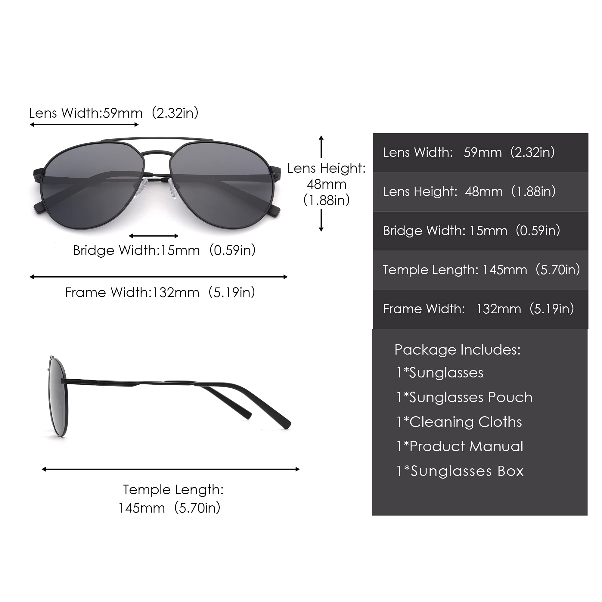 Glindar Pilot Classici occhiali da sole polarizzati metallo