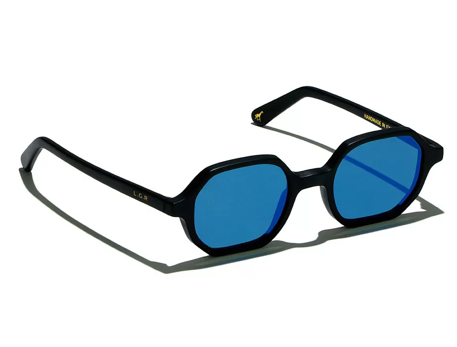 L.G.R Zanzibar occhiali da sole nero opaco lente blu specchio
