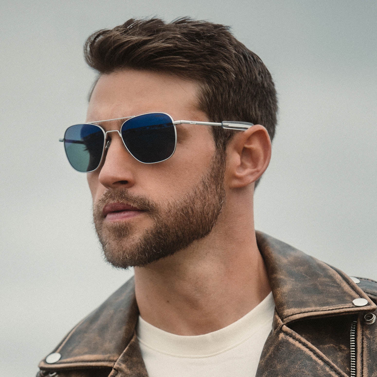 Randolph Aviator Matte Chrome occhiali da sole Atlantic Blue