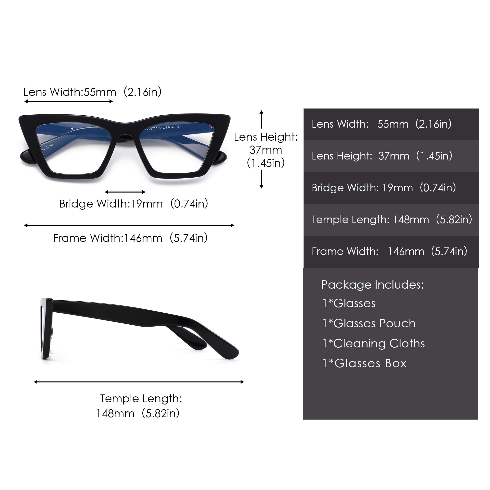 Glindar occhiali luce blu cat eye neri in acetato