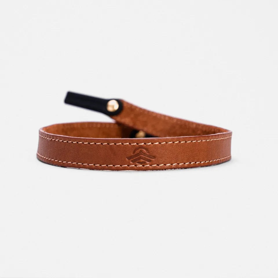 Randolph Sounder Goods Cognac cordino occhiali pelle oro 23K