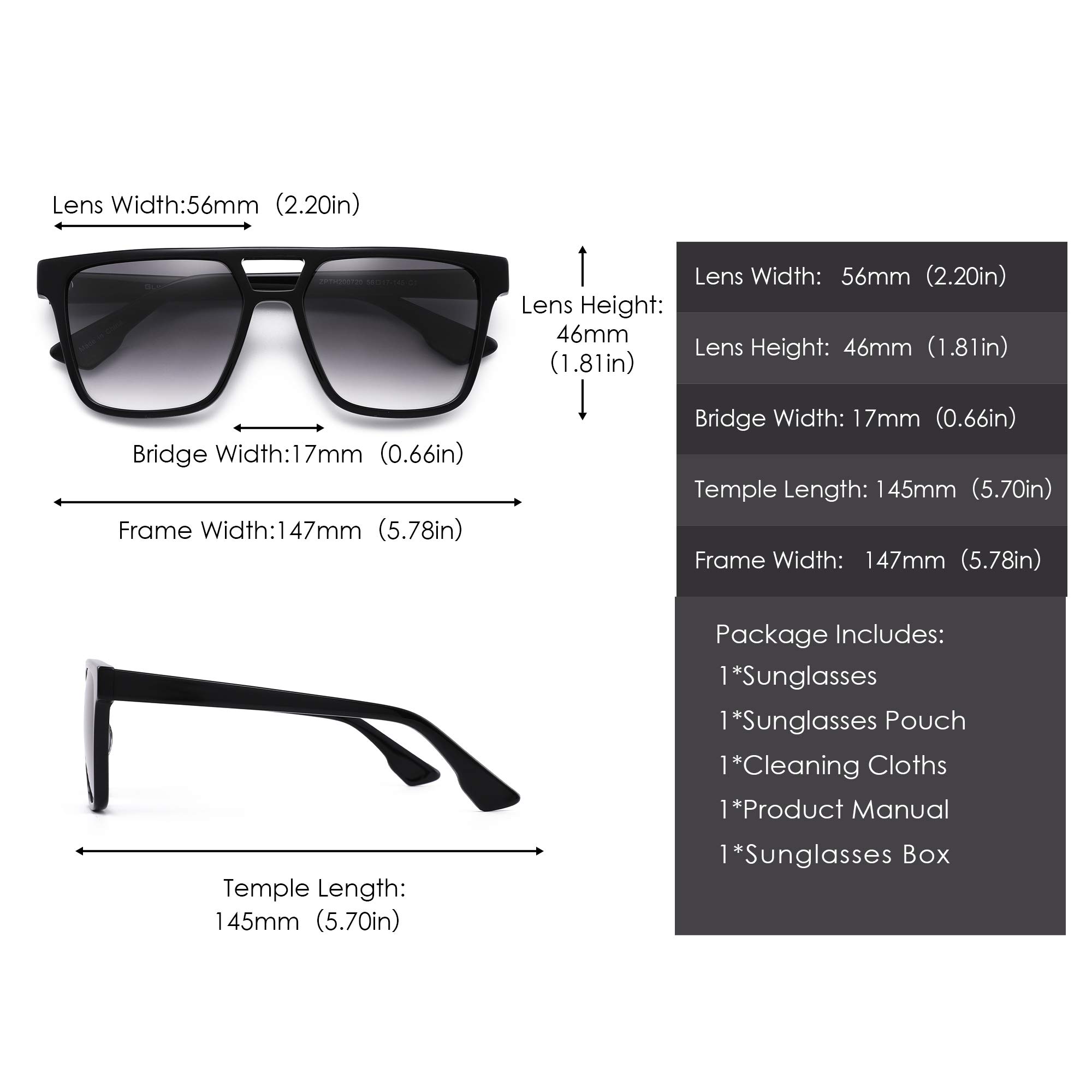 Glindar Retro Square occhiali da sole acetato sfumati unisex