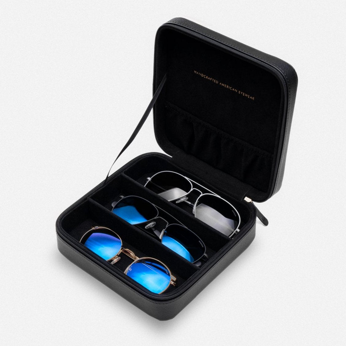 Randolph Travel Case 3 Posti Custodia Occhiali Nera in Pelle