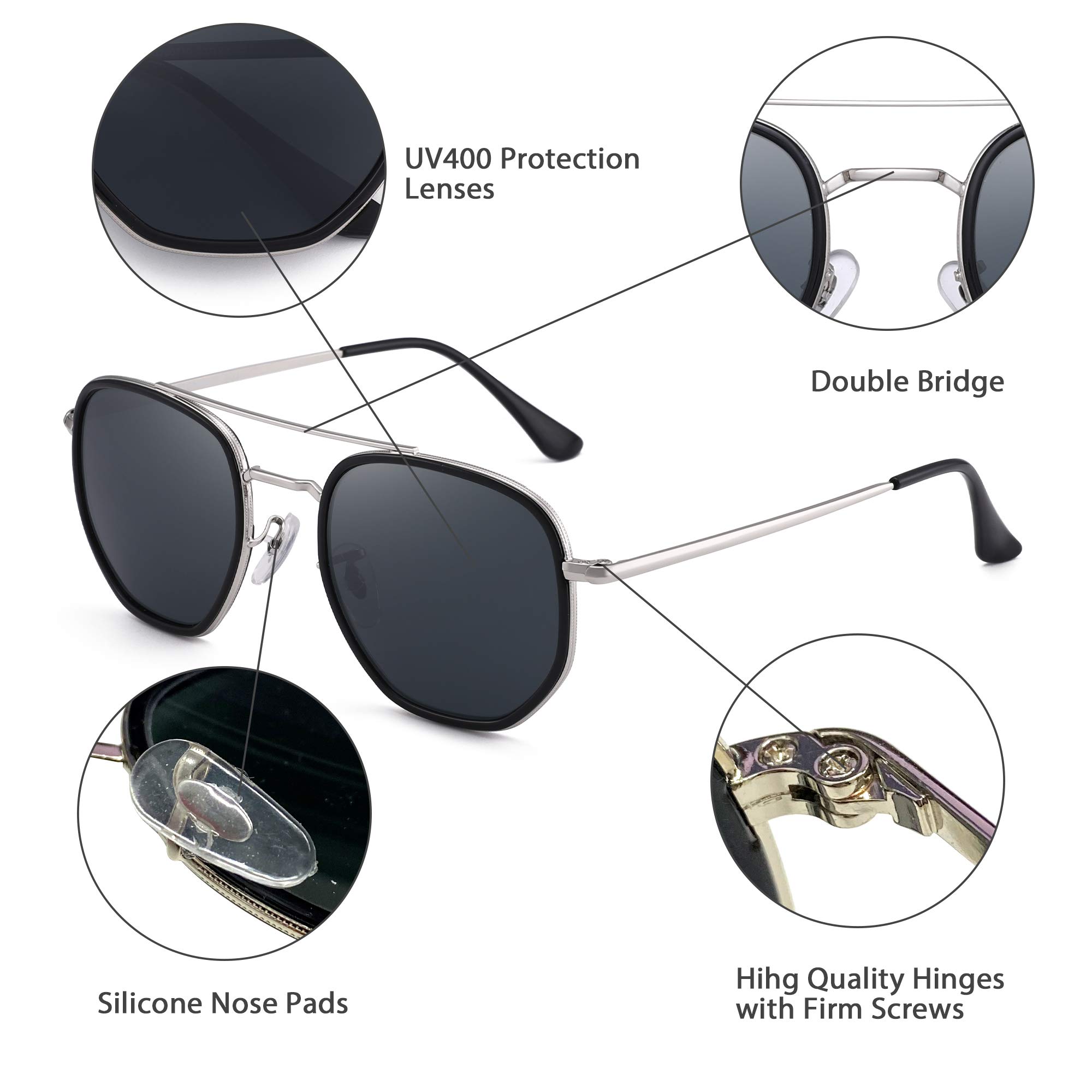 Glindar occhiali da sole retro piccoli ponte doppio unisex
