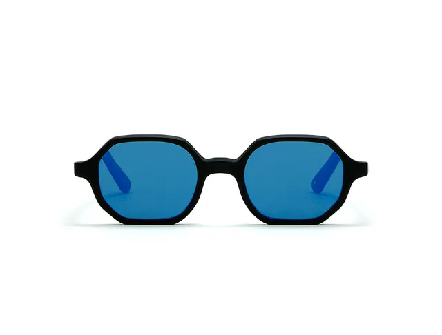 L.G.R Zanzibar occhiali da sole nero opaco lente blu specchio