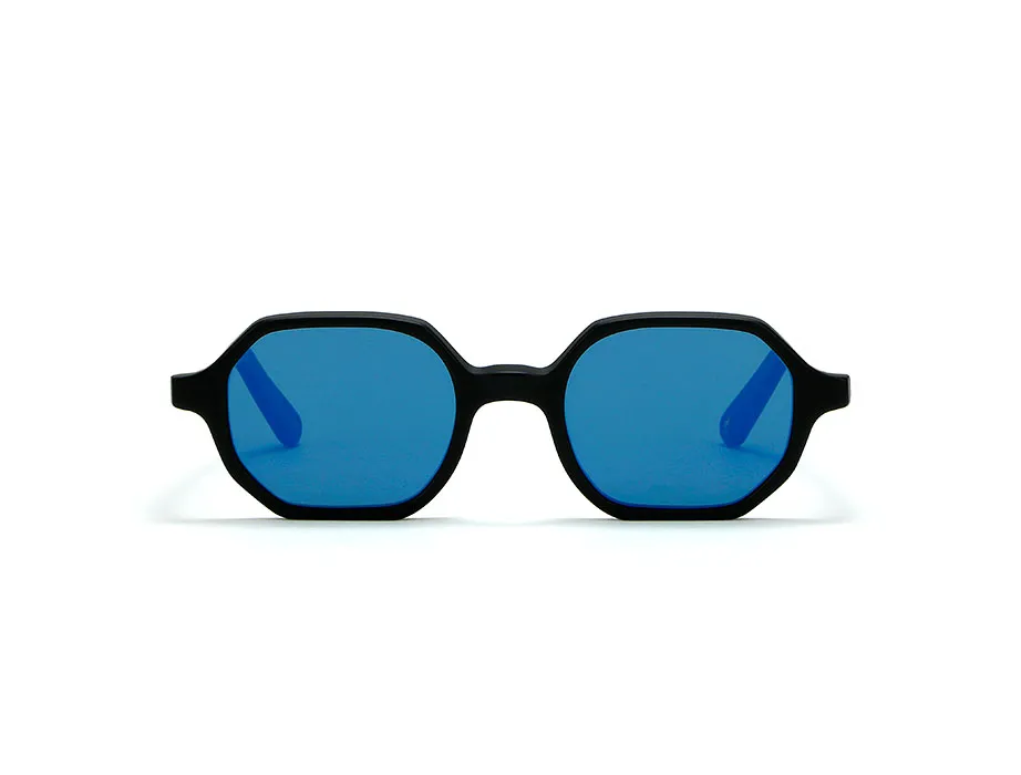 L.G.R Zanzibar occhiali da sole nero opaco lente blu specchio