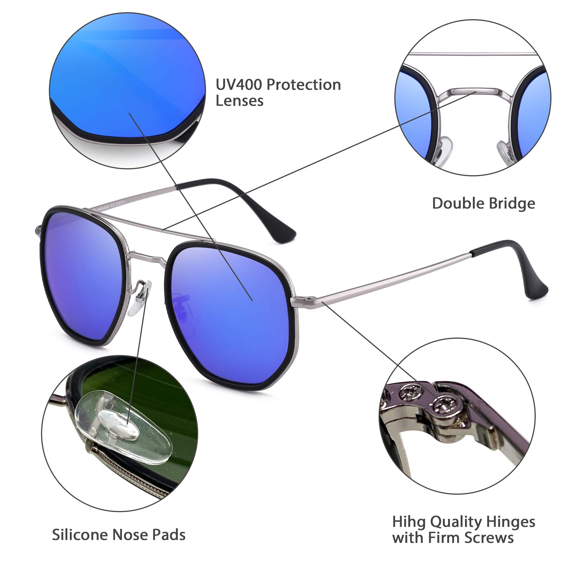 Glindar occhiali da sole vintage doppio ponte unisex