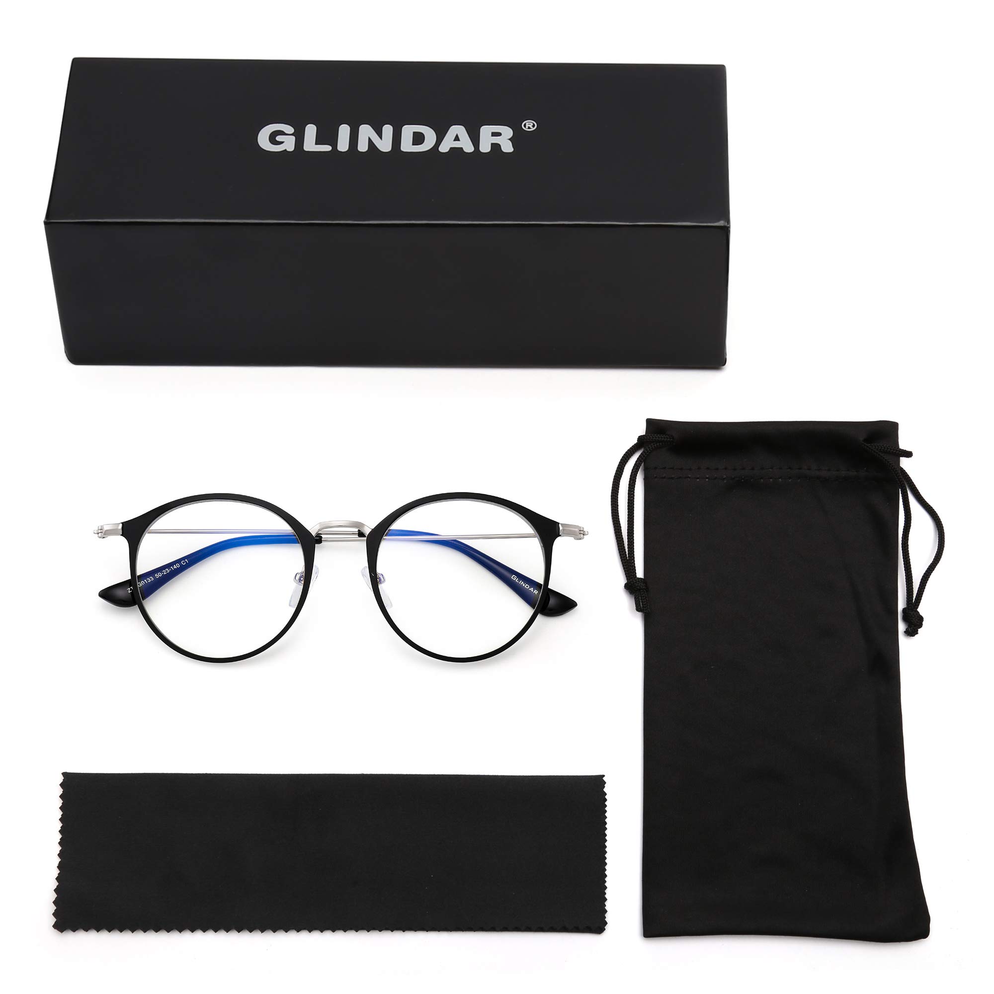 Glindar occhiali luce blu rotondi metallo unisex