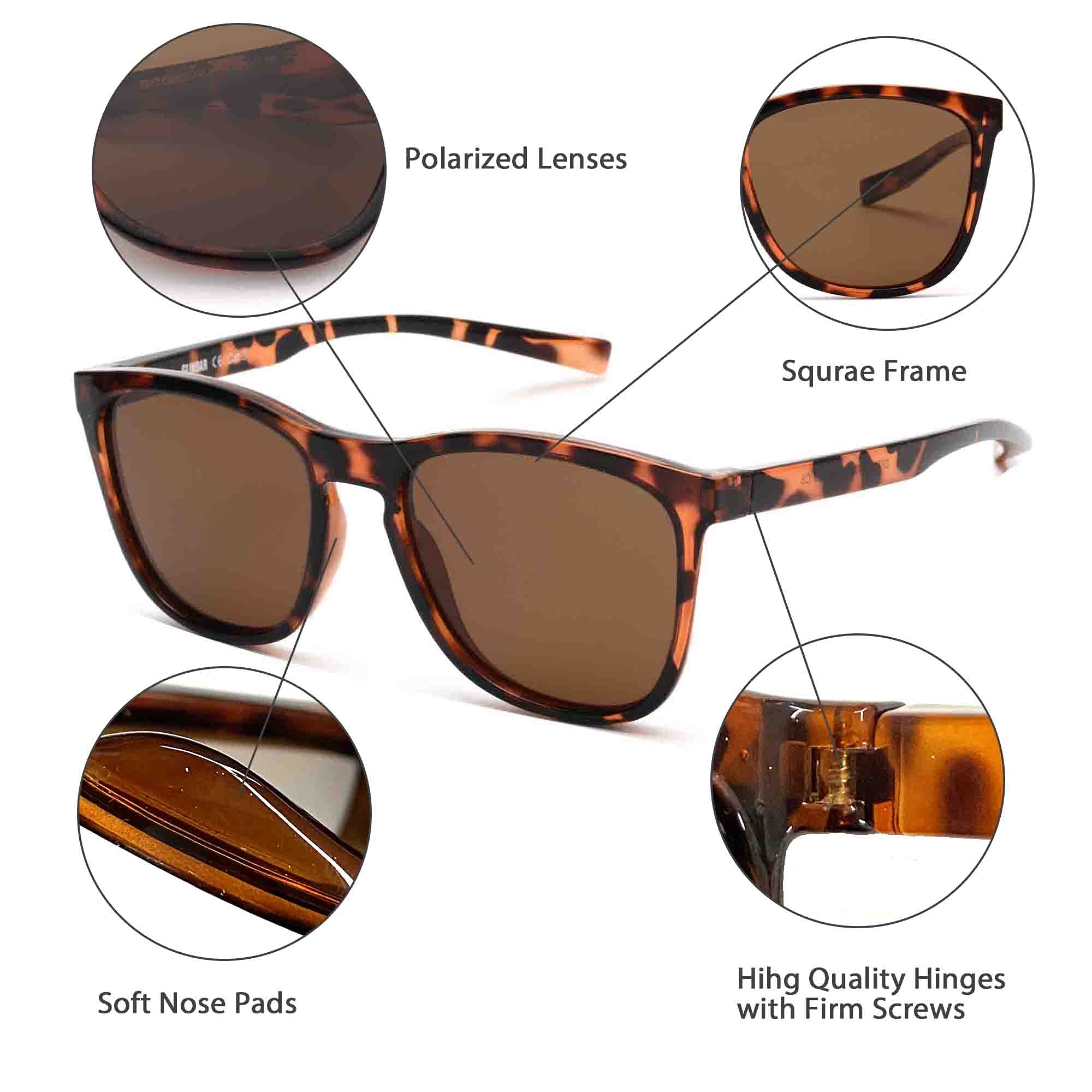 Glindar Occhiali da Sole Polarizzati Quadrati Retro Unisex