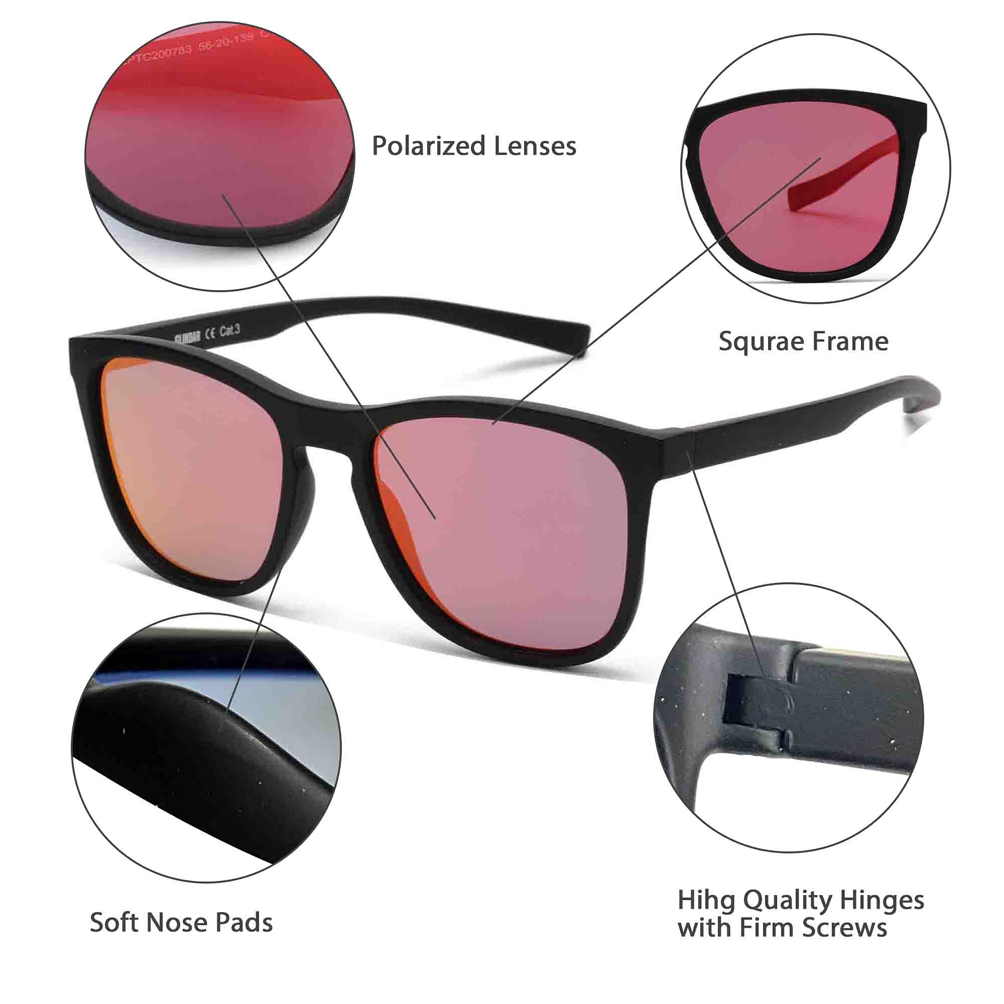 Glindar Occhiali da Sole Polarizzati Quadrati Retro Unisex