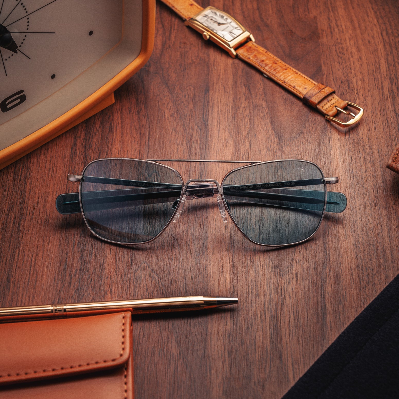 Randolph Aviator Satin Gunmetal occhiali da sole 55mm blu