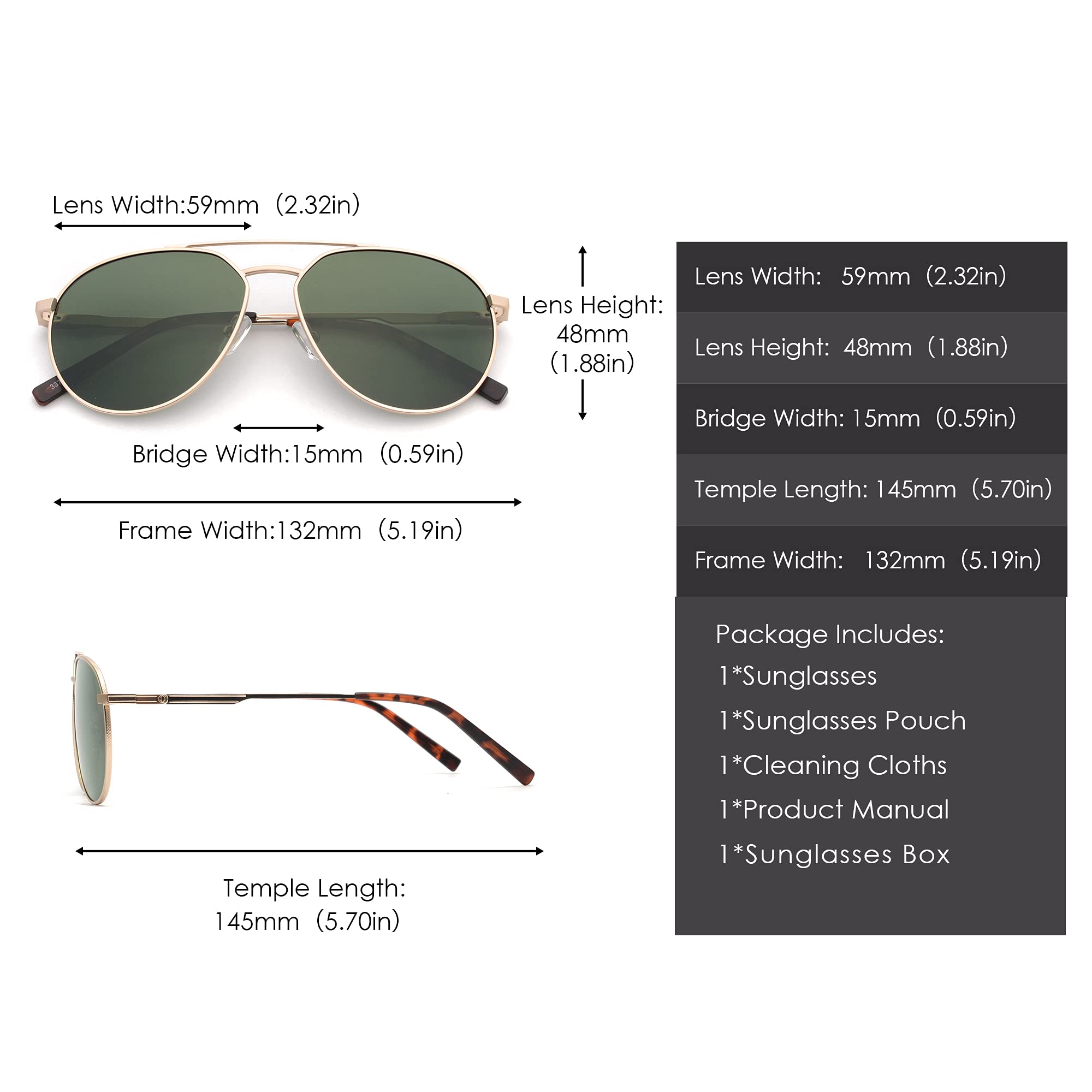 Glindar Pilot Aviatore occhiali da sole metallo polarizzati