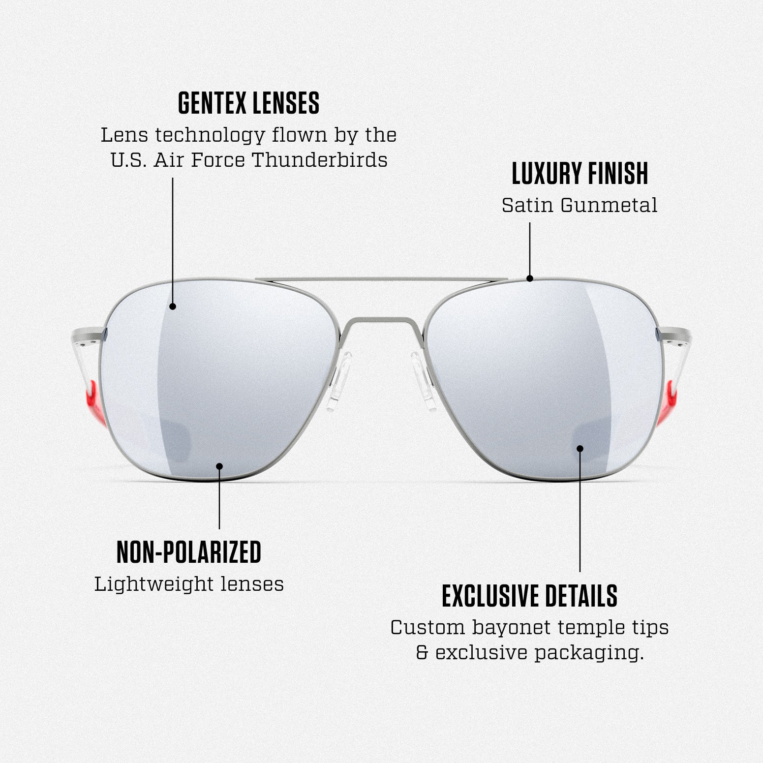 Randolph Thunderbirds Aviator occhiali sole satin gunmetal mirror