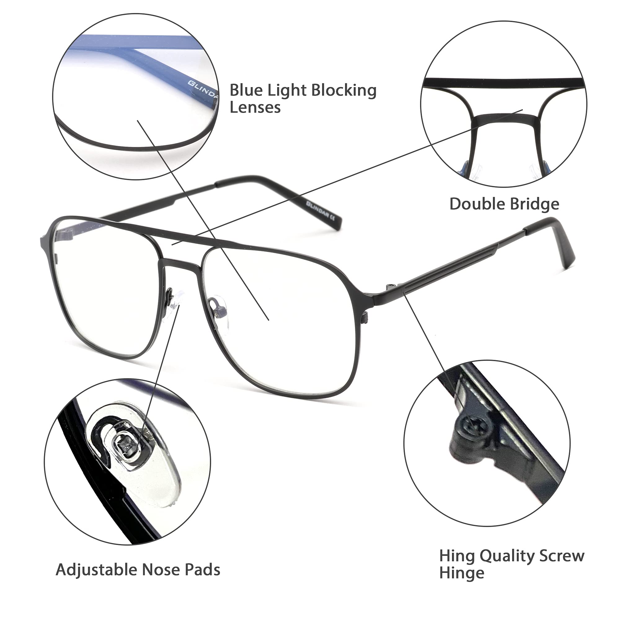 Glindar Occhiali Luce Blu Quadrati Donna Montatura Metallo