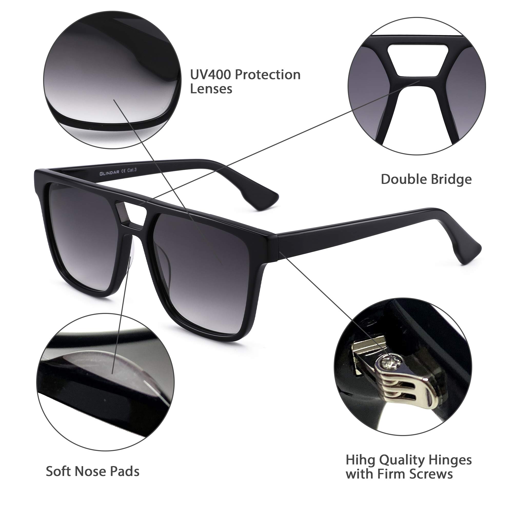 Glindar Retro Square occhiali da sole acetato sfumati unisex
