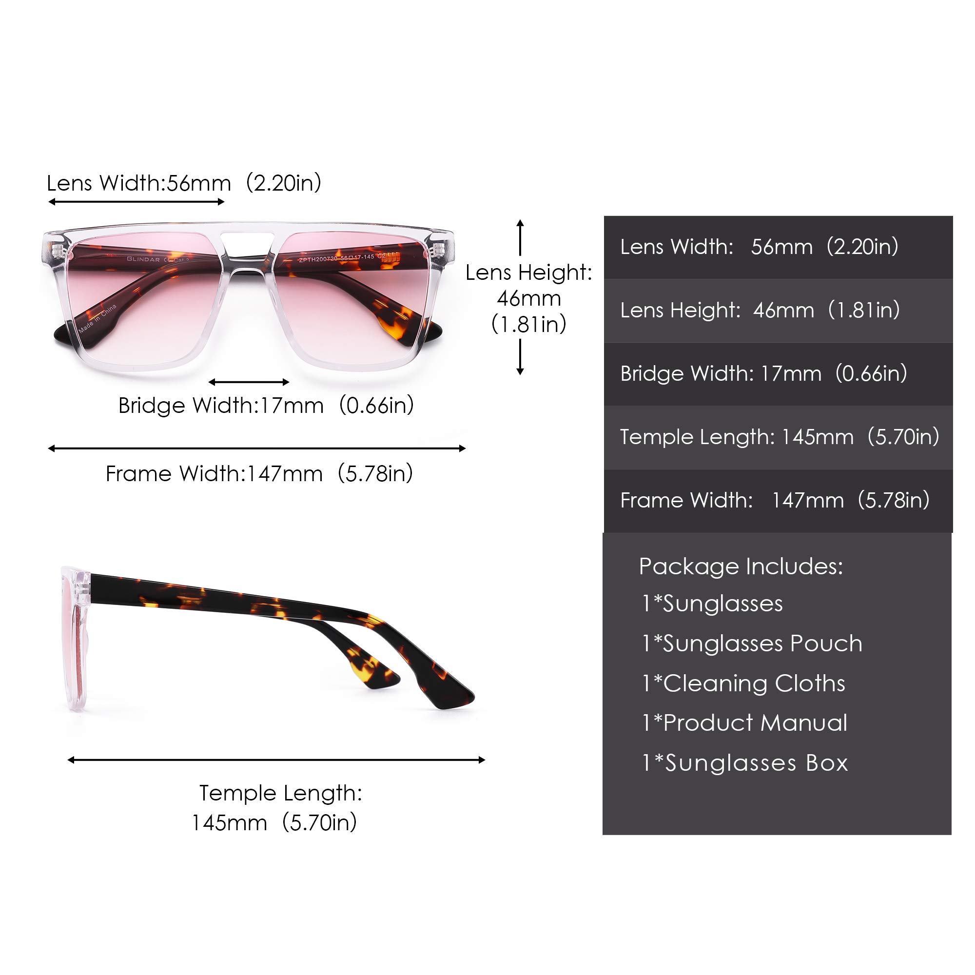 Glindar Retro Square occhiali da sole acetato sfumati unisex