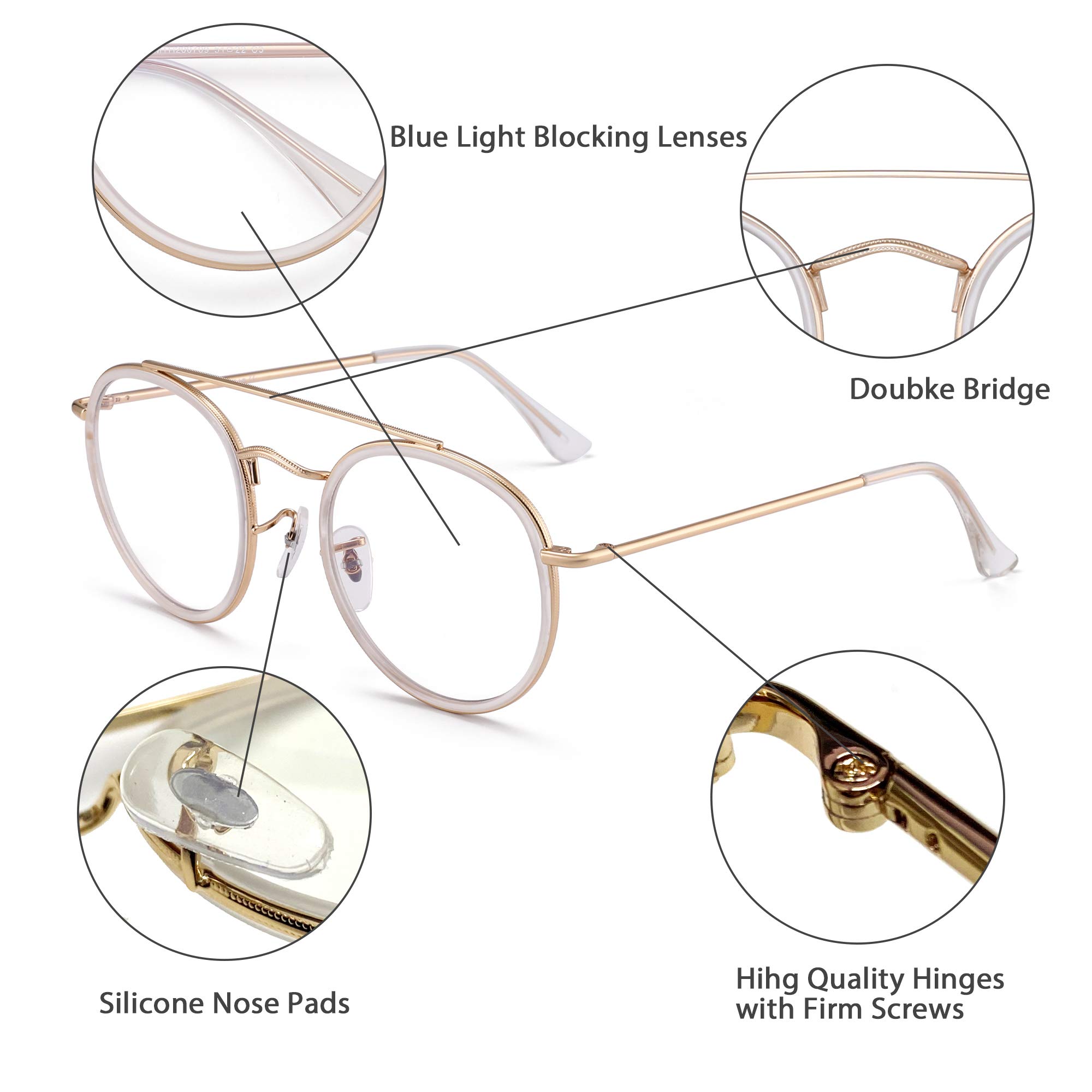 Glindar occhiali luce blu rotondi vintage doppio ponte donna