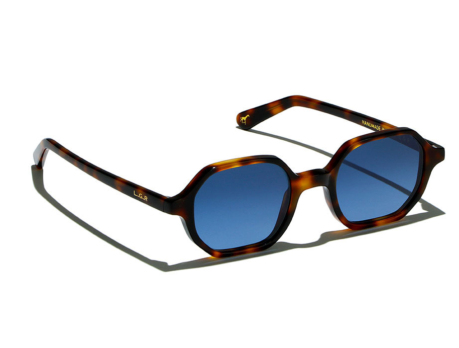 L.G.R Zanzibar occhiali da sole havana maculato lente blu