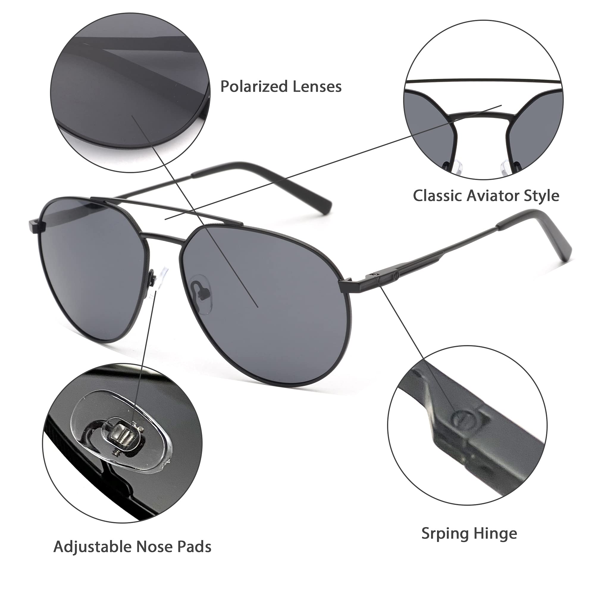 Glindar Pilot Classici occhiali da sole polarizzati metallo