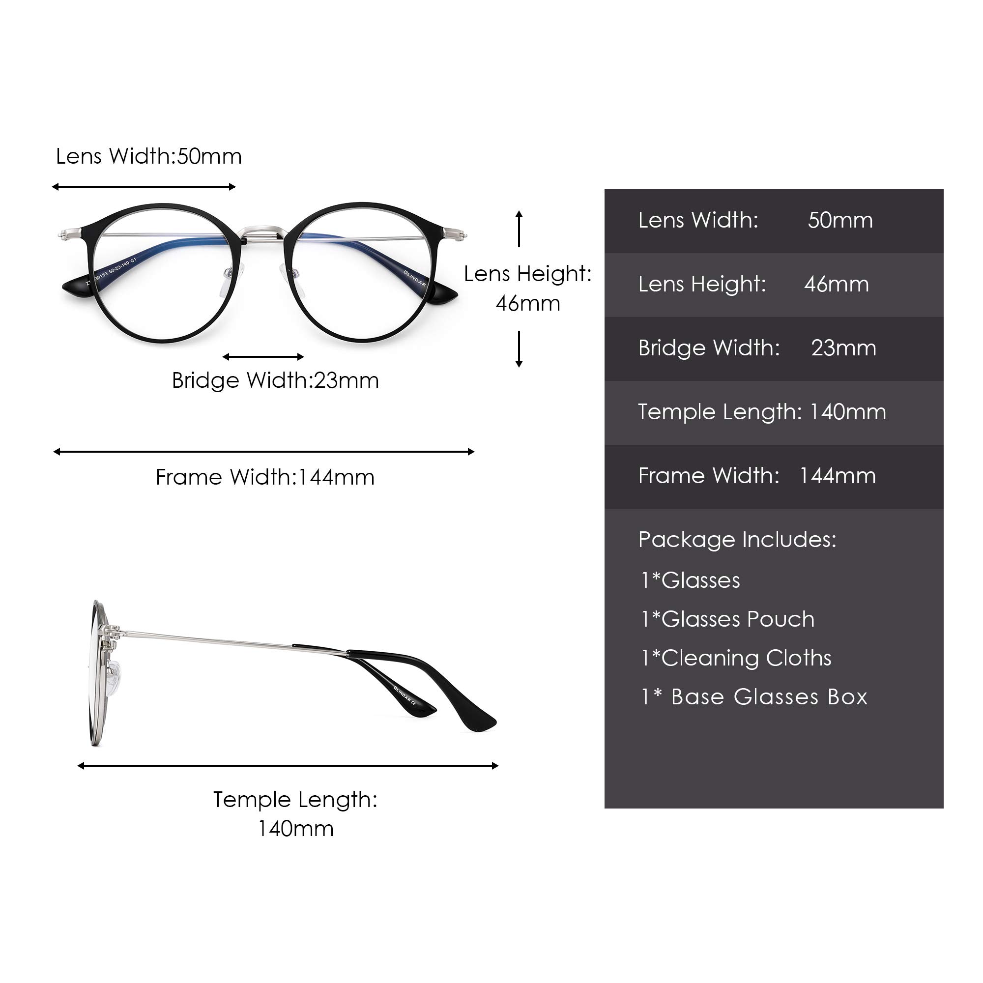Glindar occhiali luce blu rotondi metallo unisex