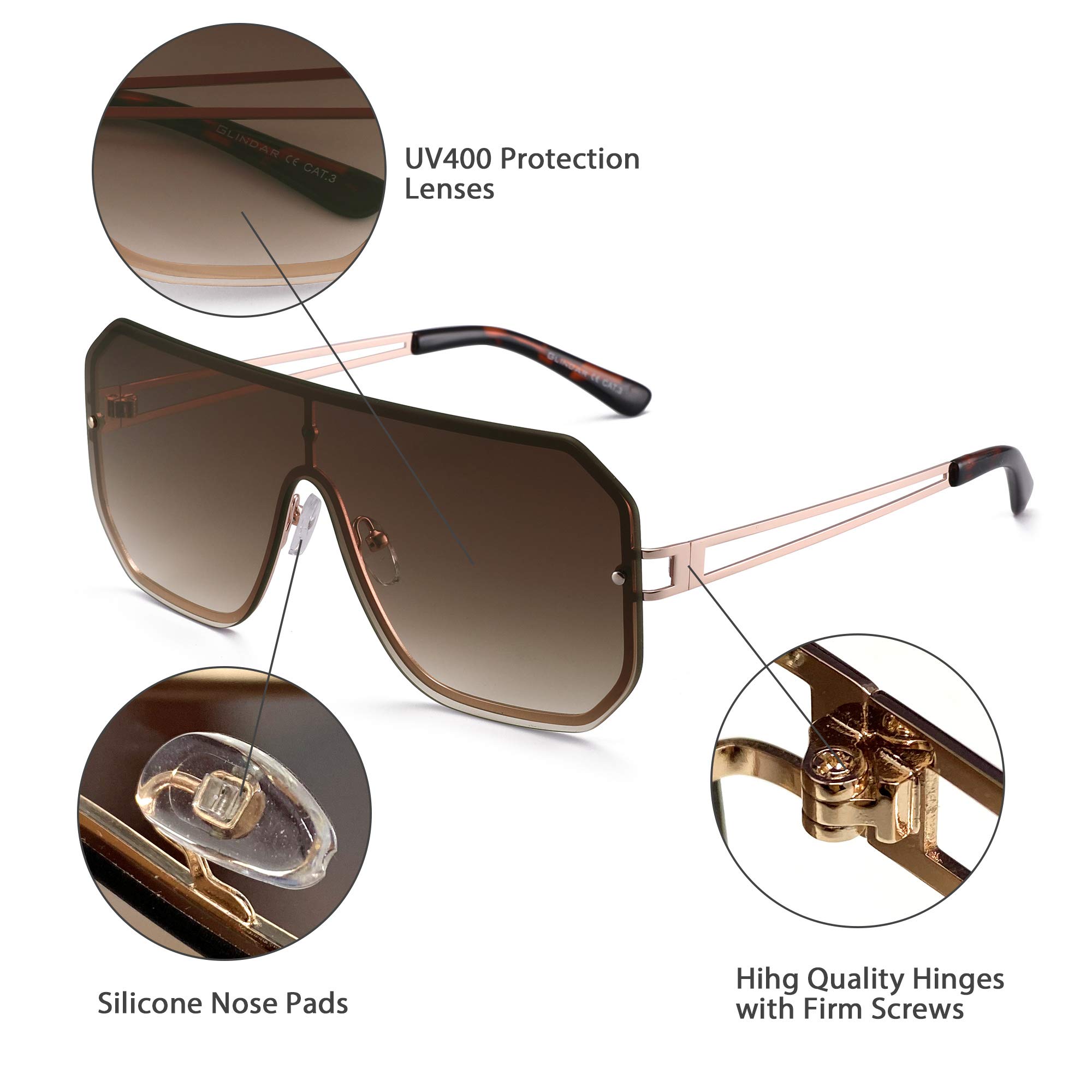 Glindar Flat Top Occhiali da Sole Senza Montatura Marroni Sfumati