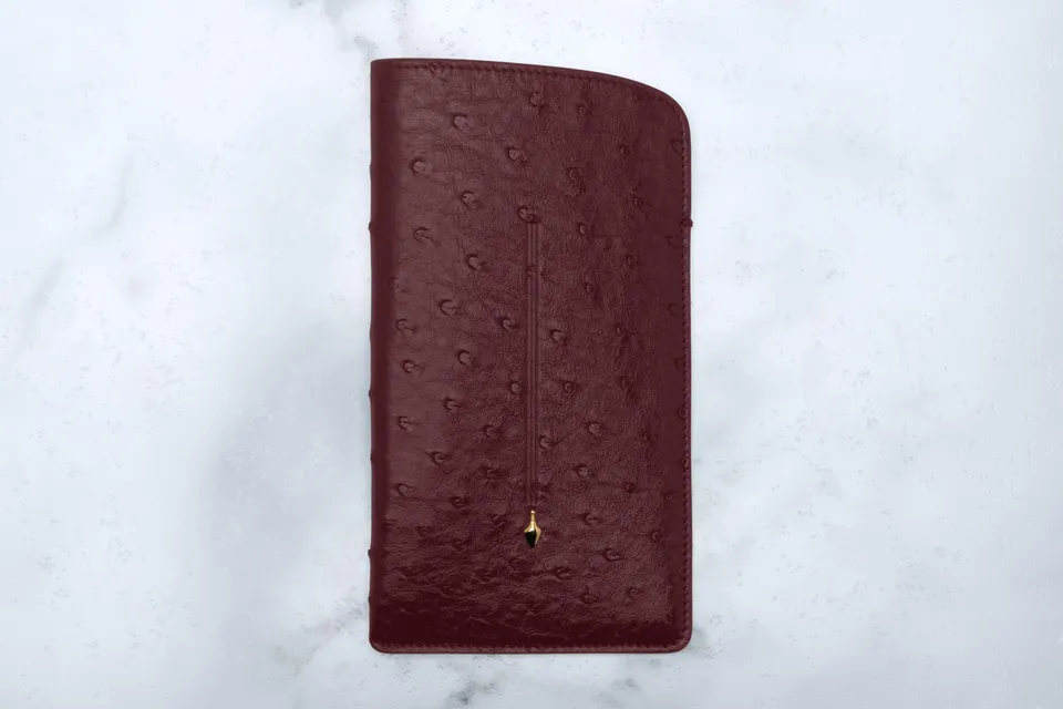 Jacques Marie Mage Circa custodia occhiali Bordeaux struzzo