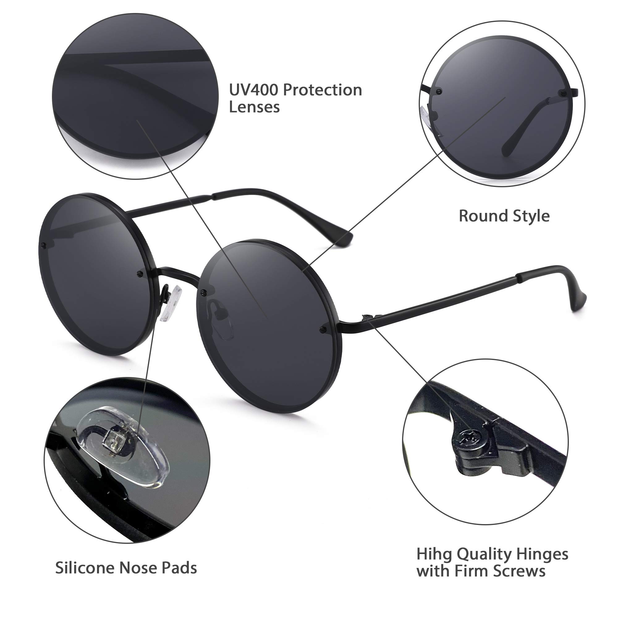 Glindar Retro Rotondi occhiali da sole tondi hippie unisex