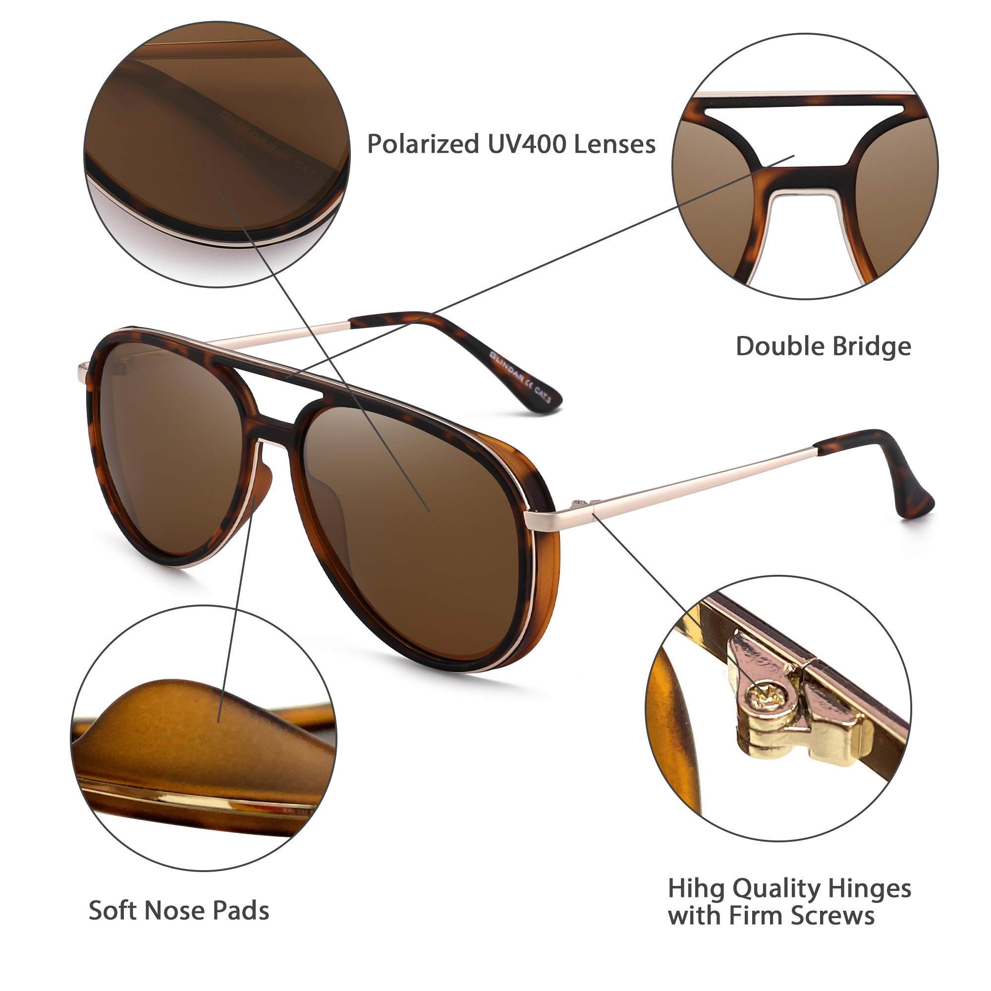 Glindar Retrò occhiali da sole polarizzati leggeri unisex