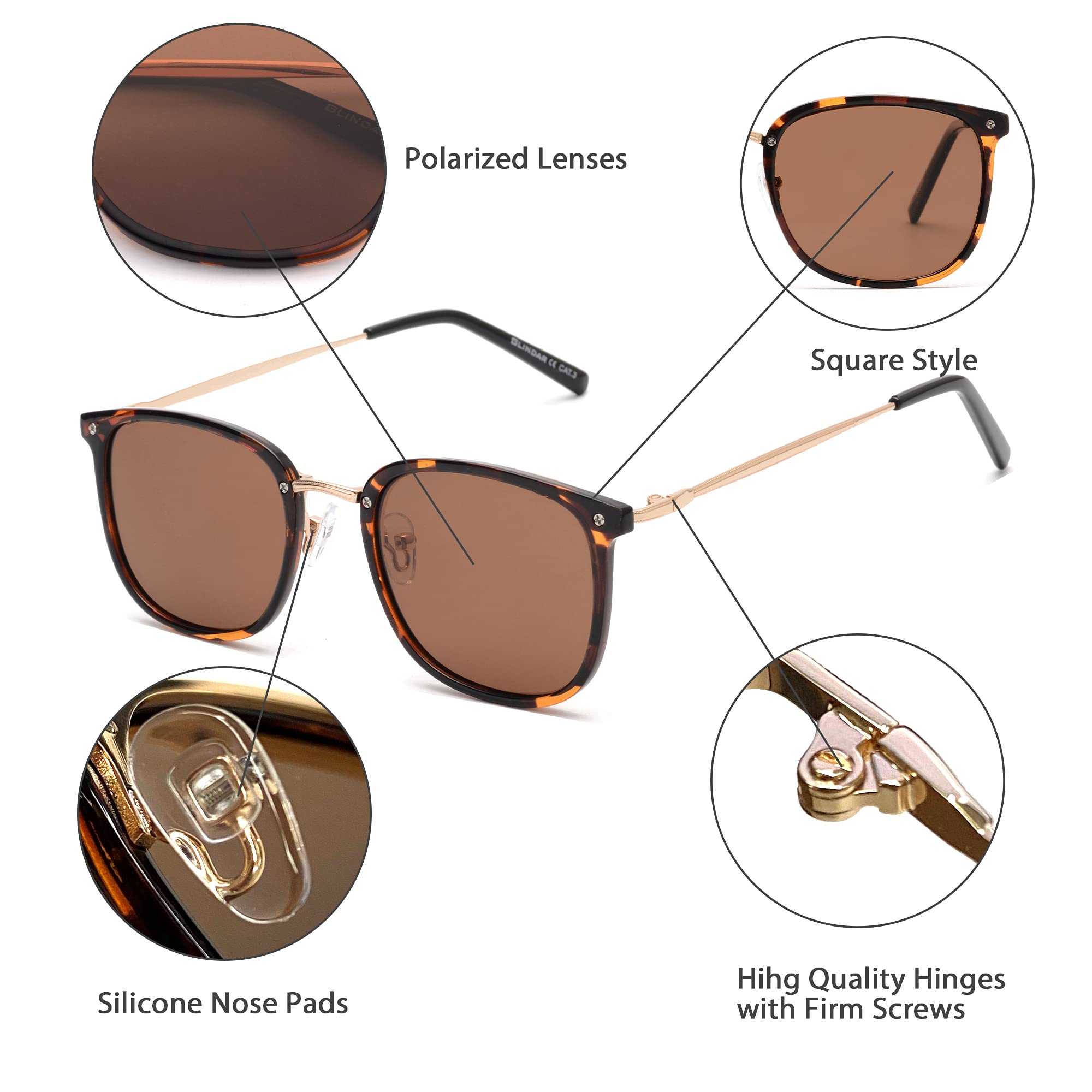 Glindar Quadrati Classici occhiali da sole uomo donna polarizzati