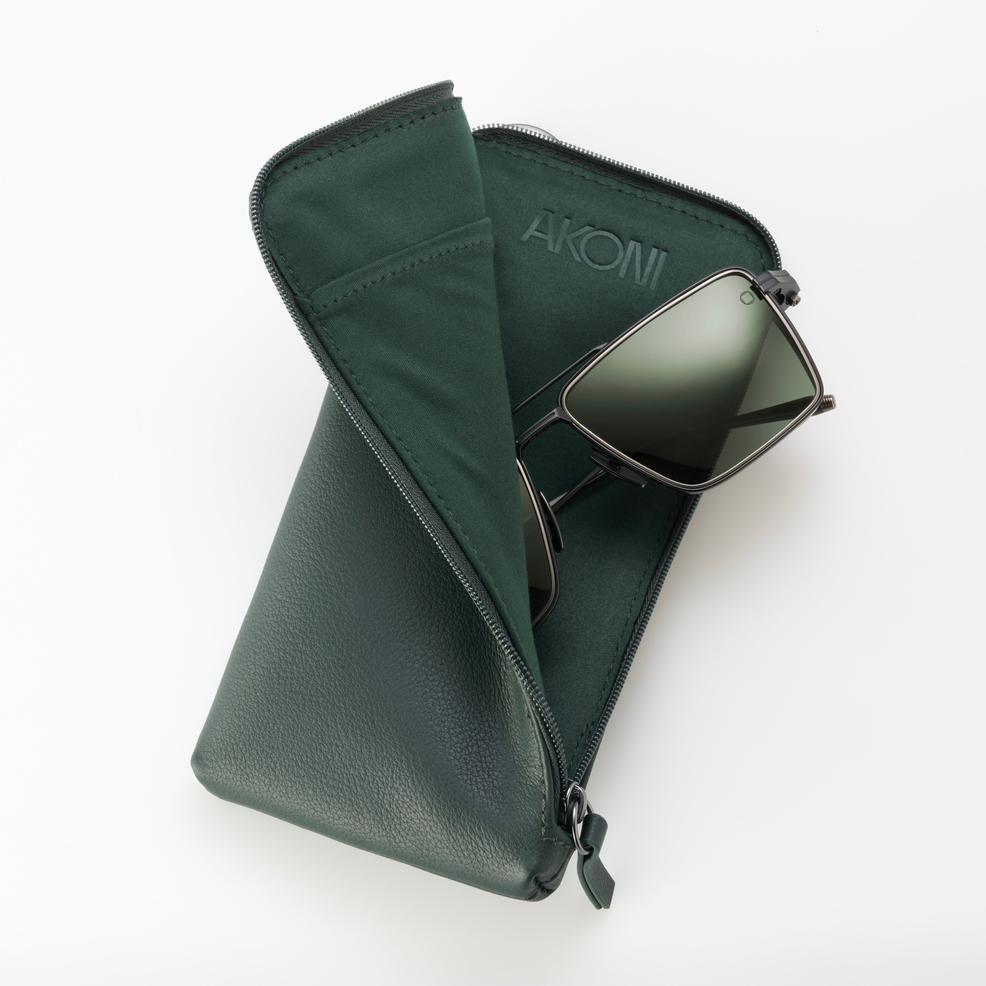 Akoni Leather Case custodia occhiali pelle verde