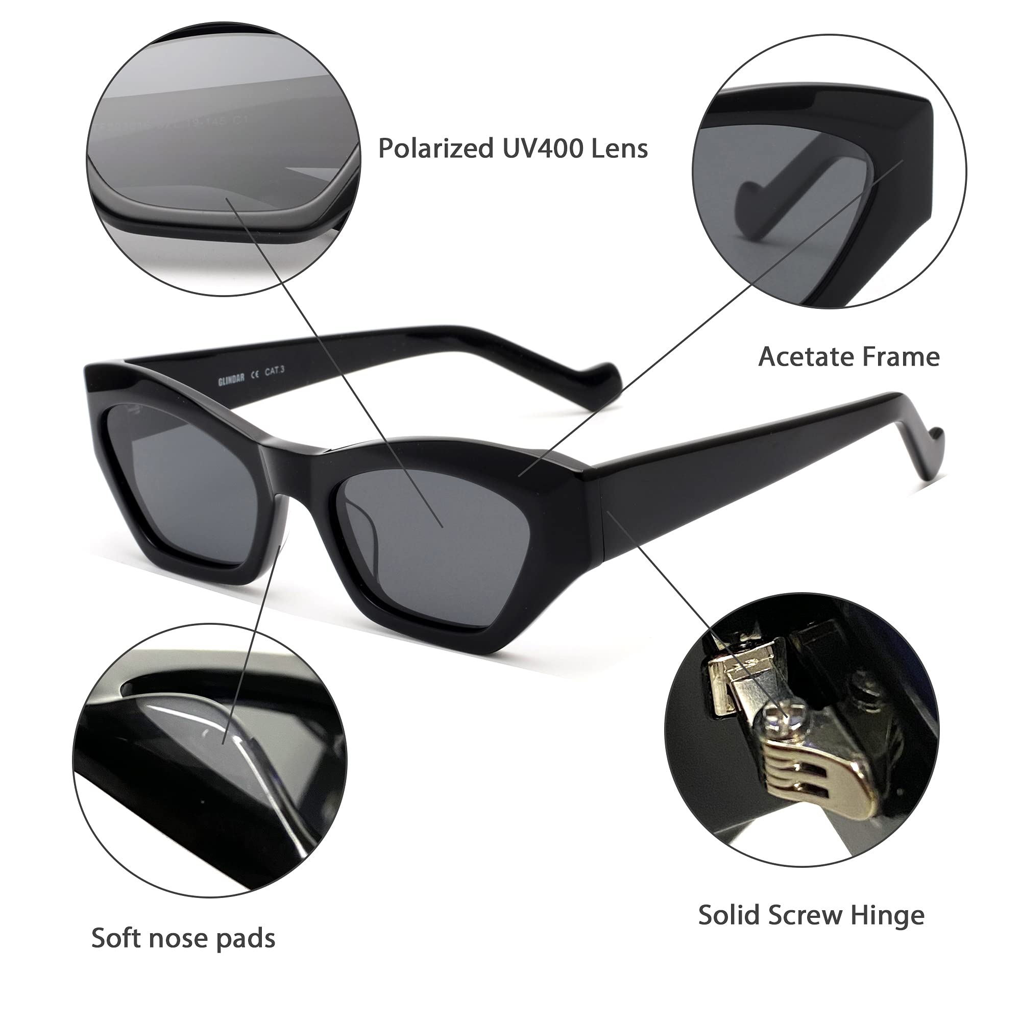 Glindar Cat Eye occhiali da sole donna acetato polarizzati