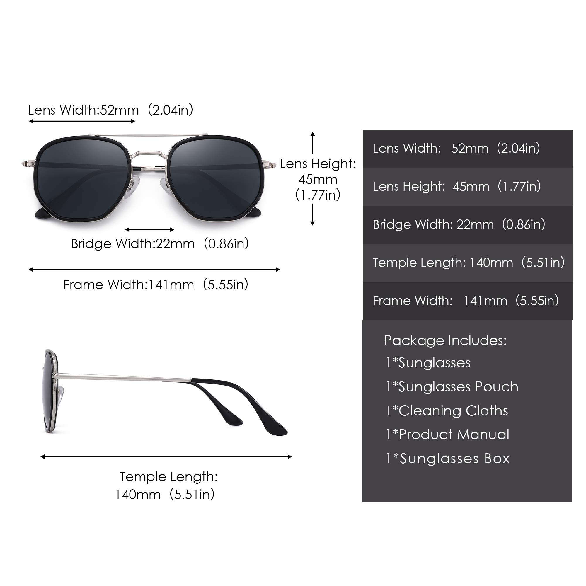 Glindar occhiali da sole retro piccoli ponte doppio unisex