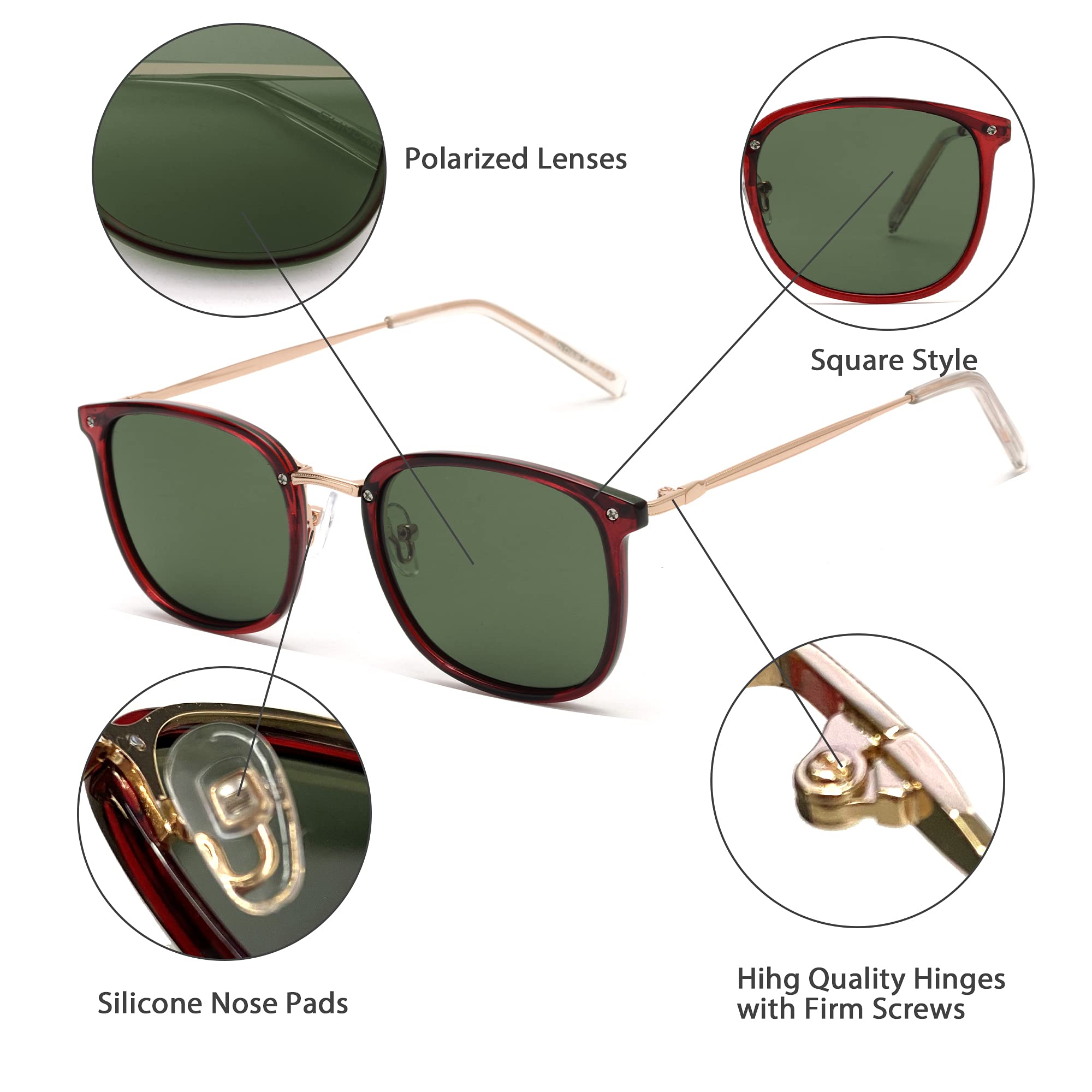 Glindar Quadrati Classici occhiali da sole unisex polarizzati