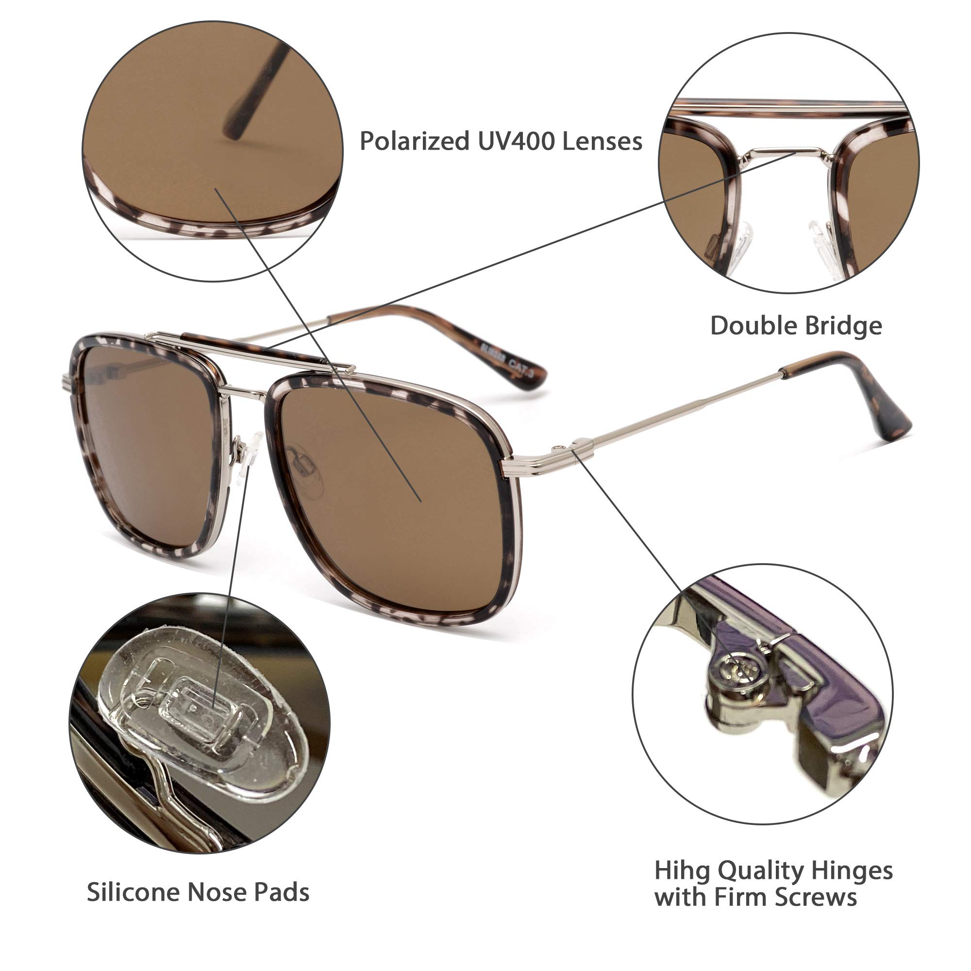 Glindar Oversize Quadrati occhiali da sole metallo polarizzati